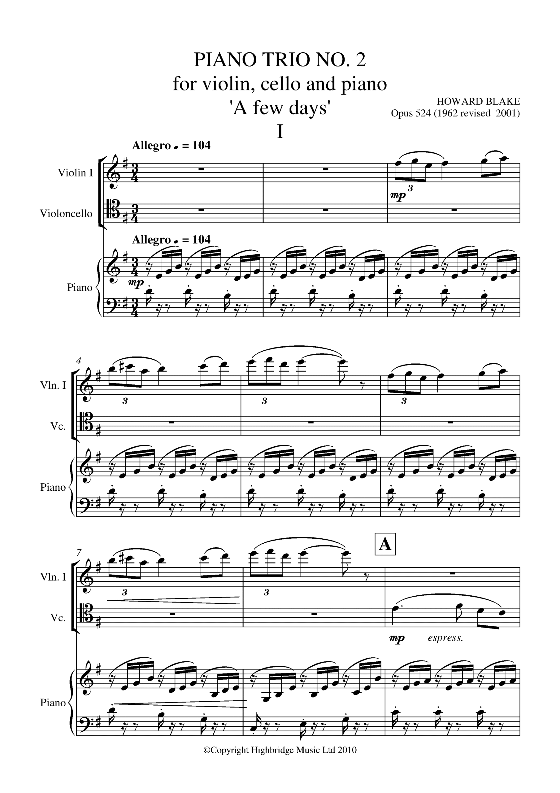Piano Trio No.2 - 'A Few Days', op.524 - full score