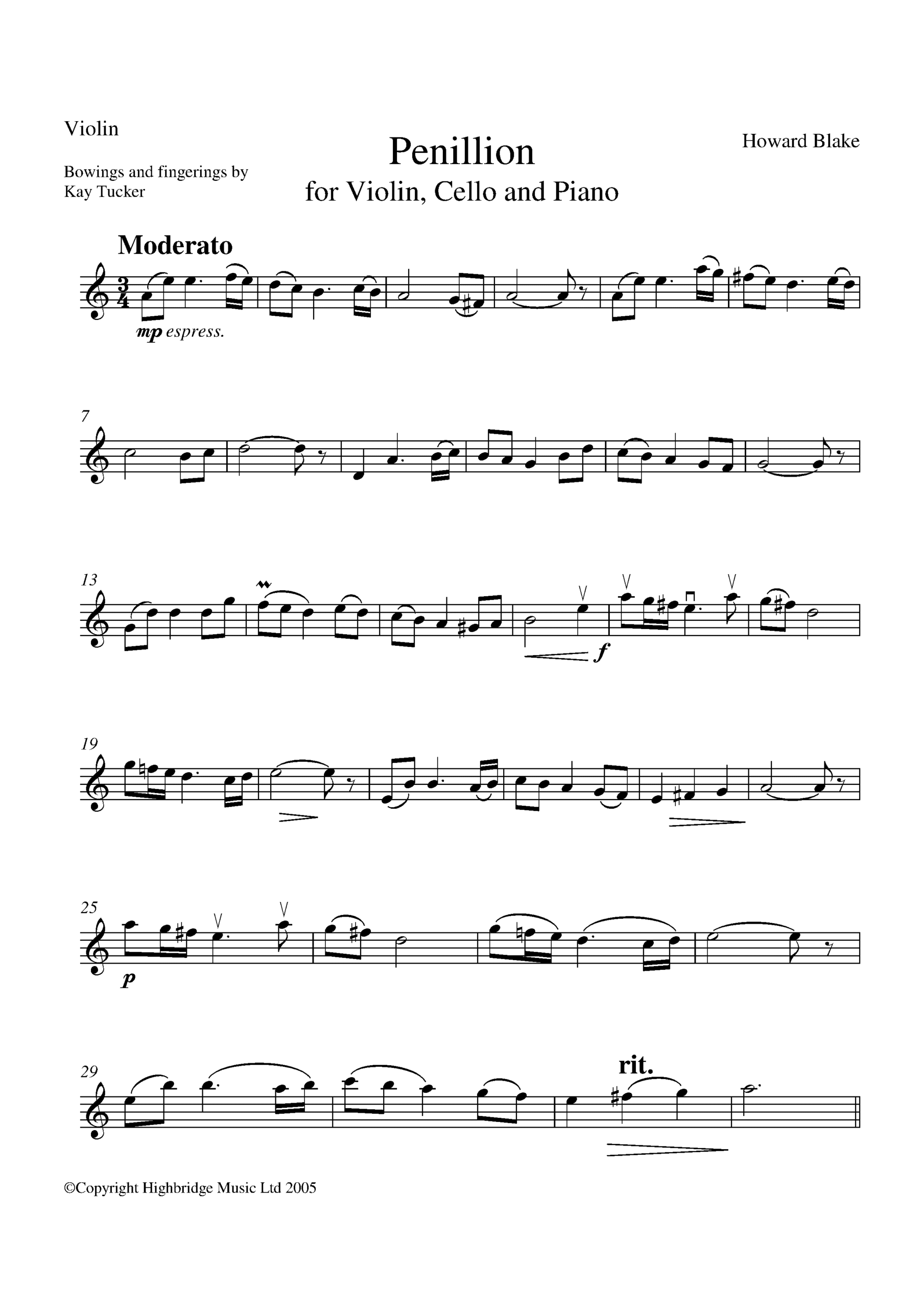 Pennillion for piano trio, op.525 - violin part