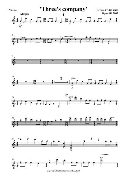 Three's Company for piano trio, op.548 - violin part