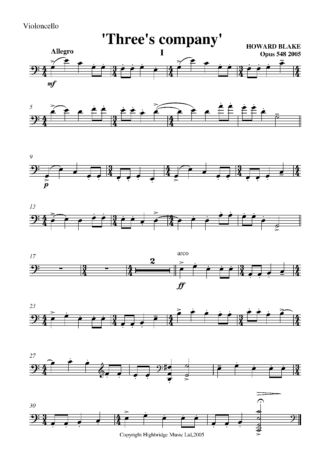 Three's Company for piano trio, op.548 - cello part