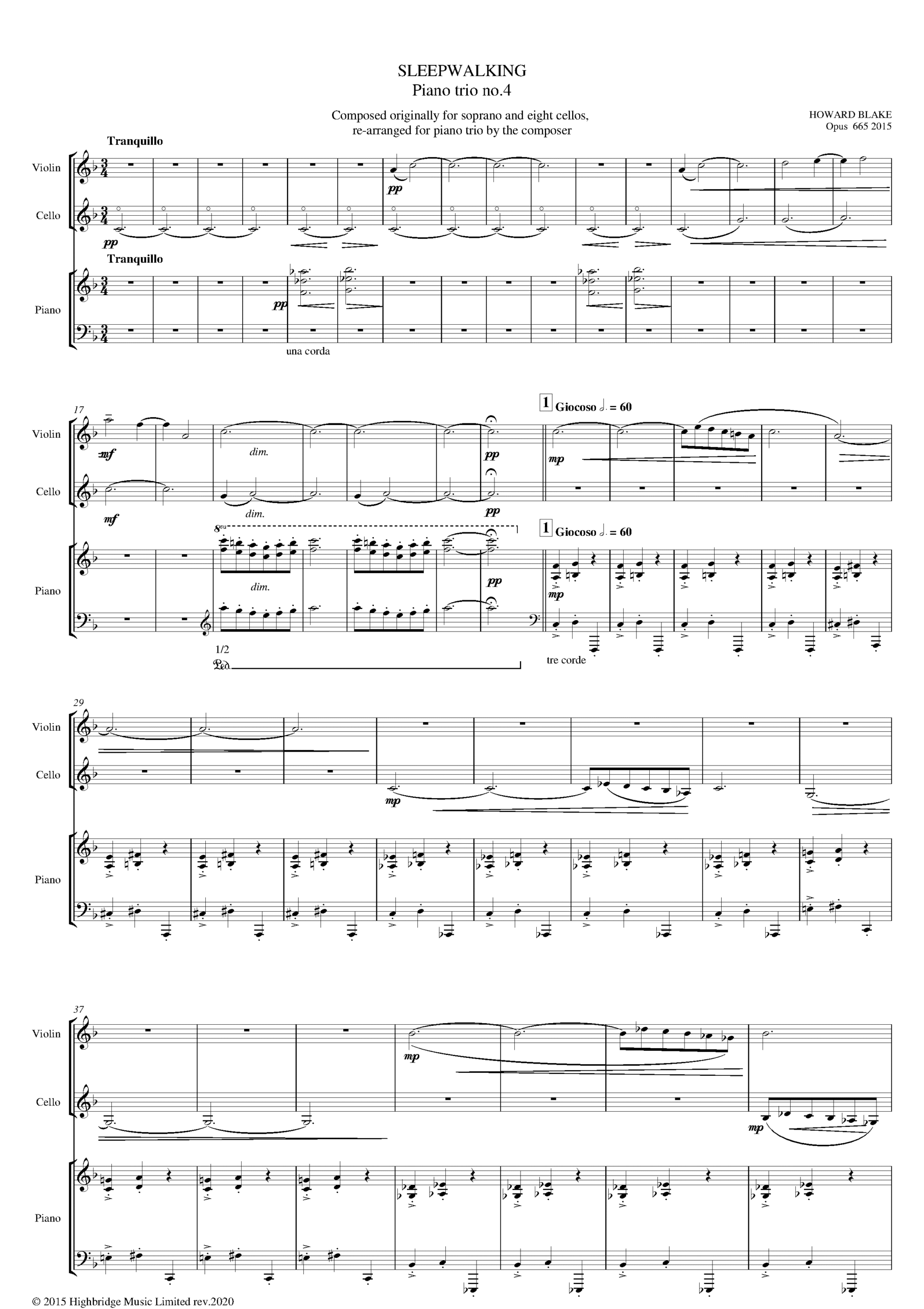 Piano Trio No.4, Sleepwalking, op.665 - full score