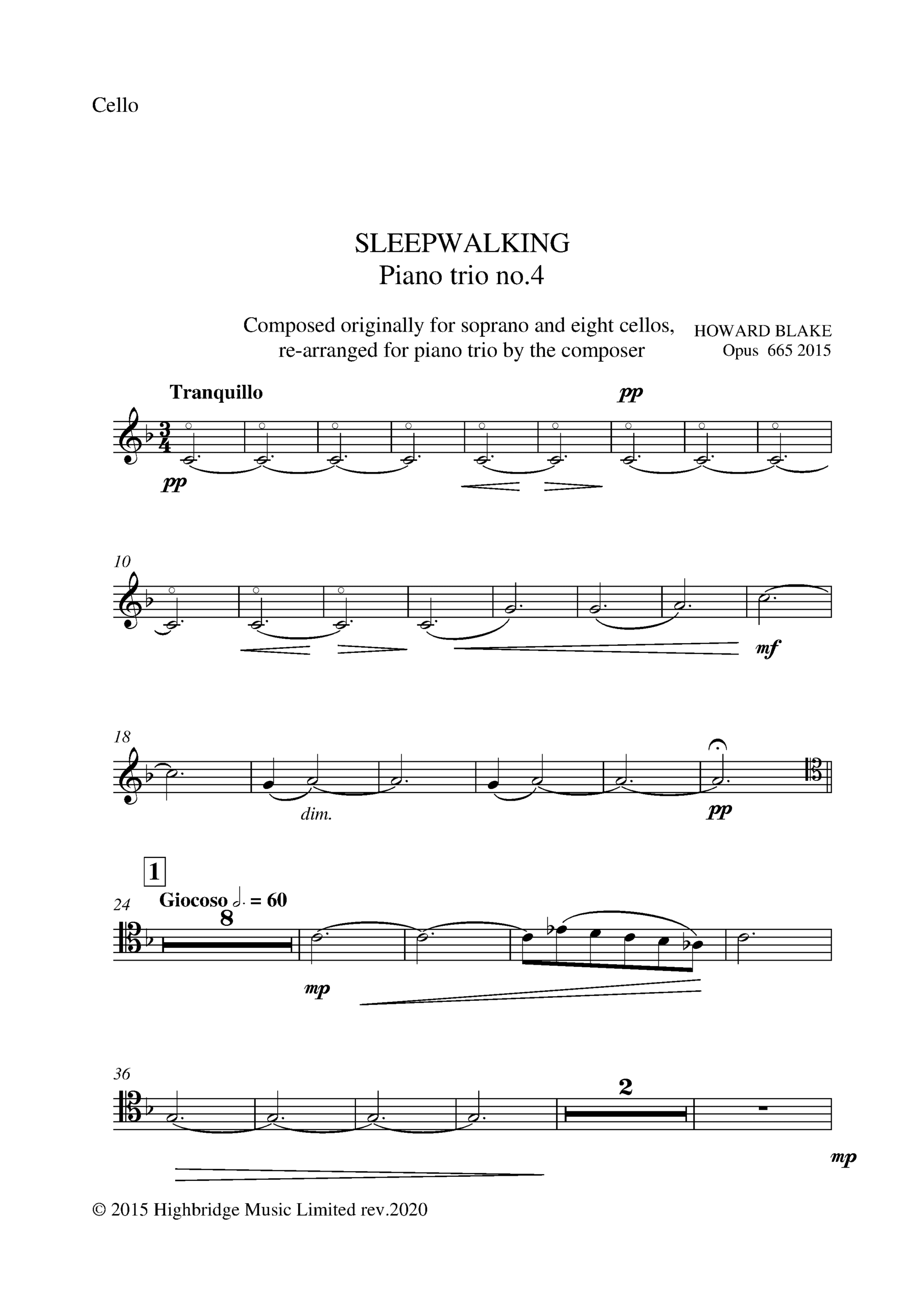 Piano Trio No.4, Sleepwalking, op.665 - cello part