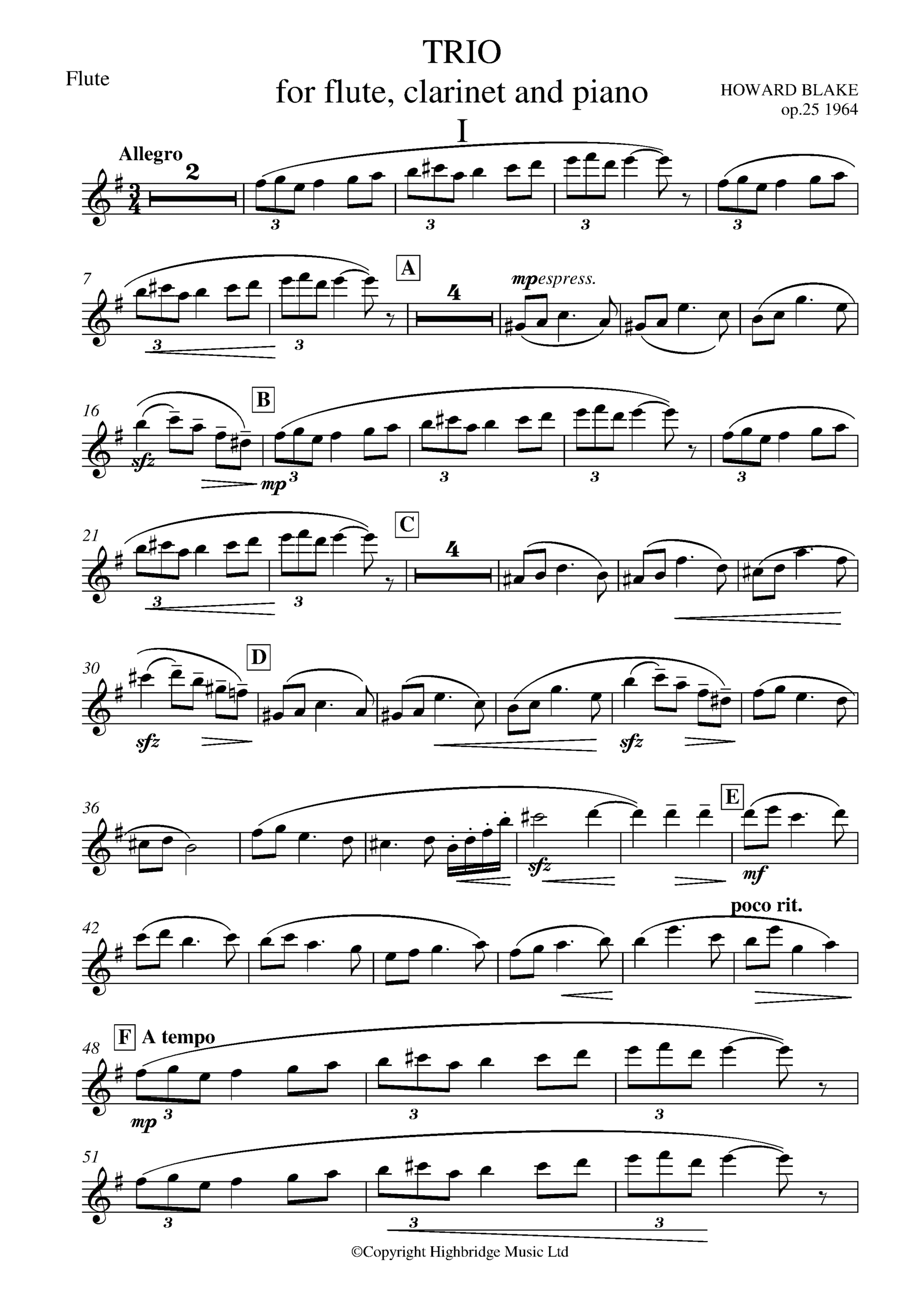 Trio for Flute, Clarinet and Piano, op.25 - flute part