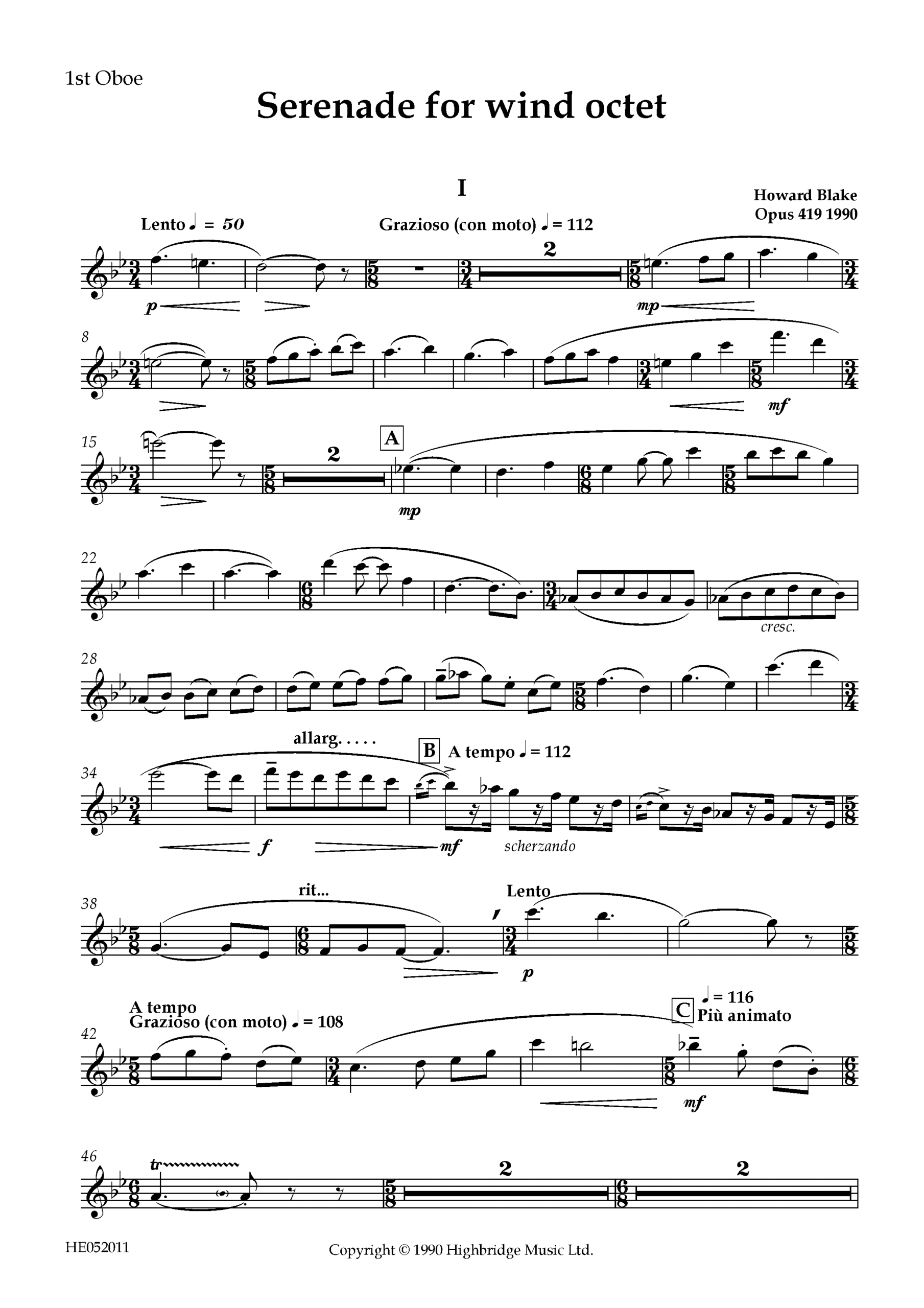 Serenade for Wind Octet, op.419 - oboe 1 part