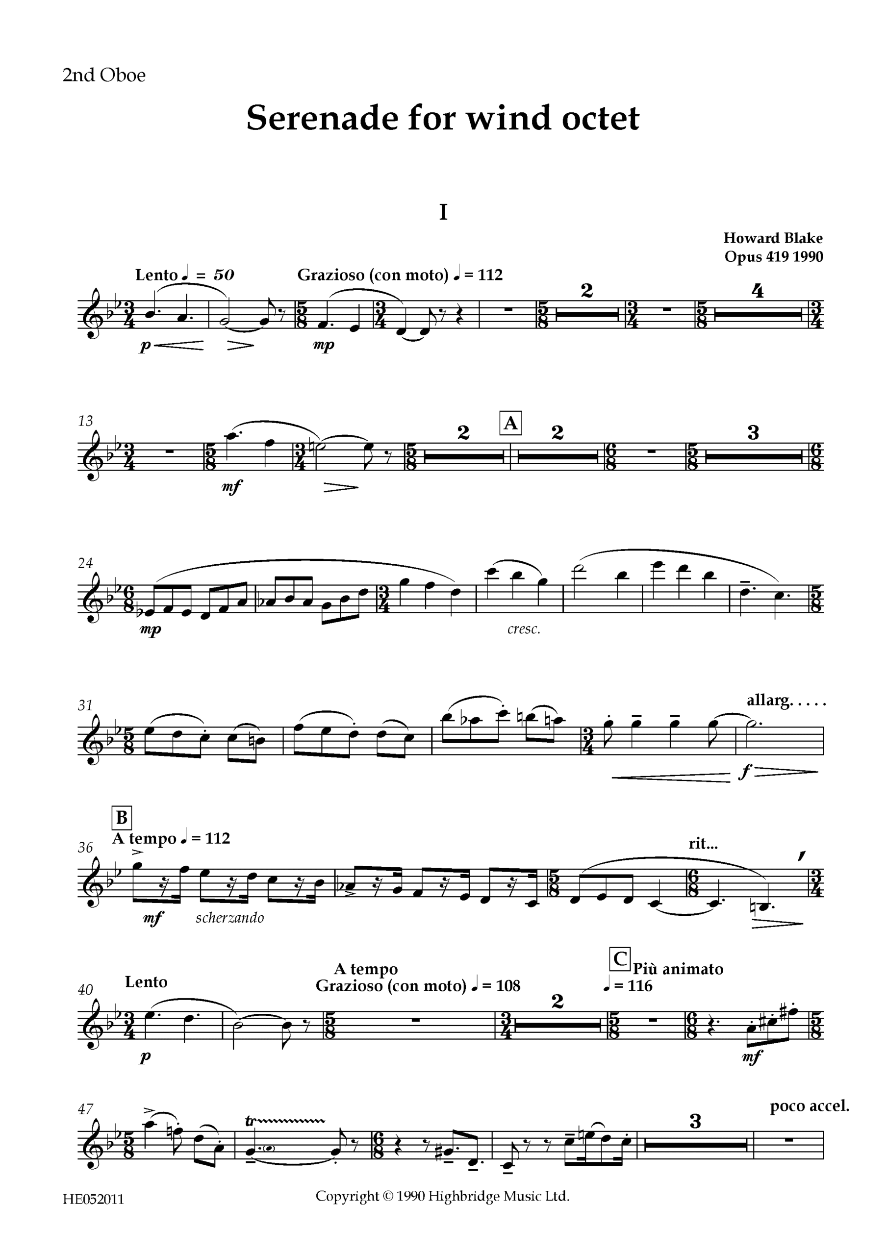 Serenade for Wind Octet, op.419 - oboe 2 part
