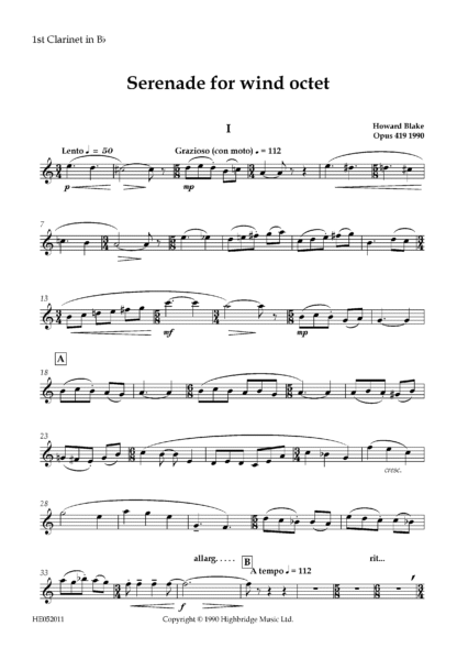 Serenade for Wind Octet, op.419 - clarinet 1 part