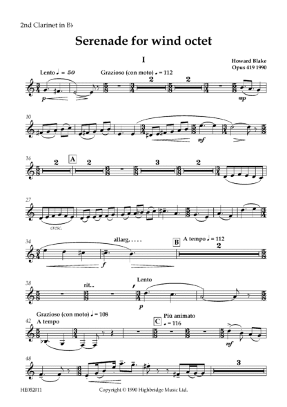 Serenade for Wind Octet, op.419 - clarinet 2 part