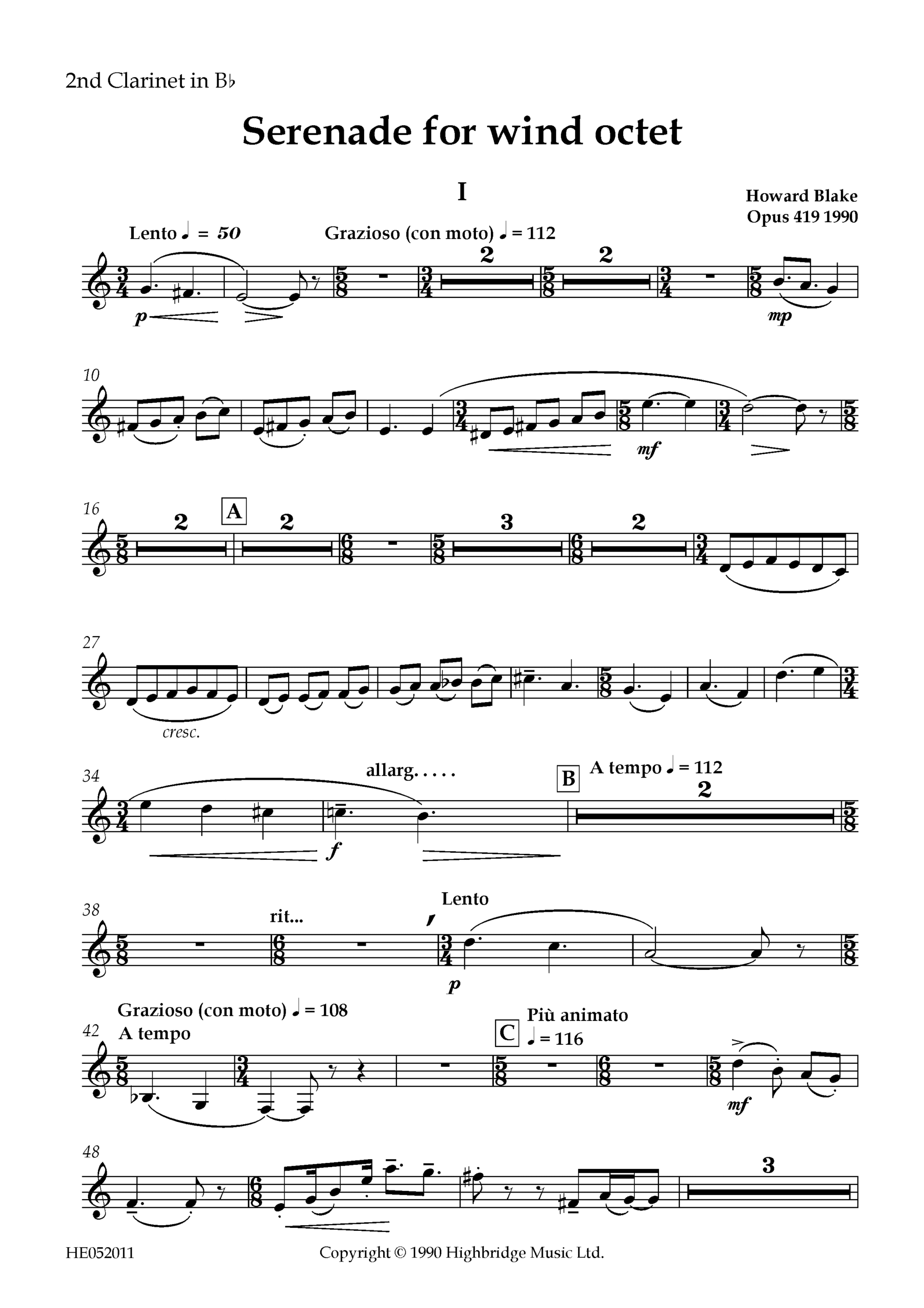 Serenade for Wind Octet, op.419 - clarinet 2 part