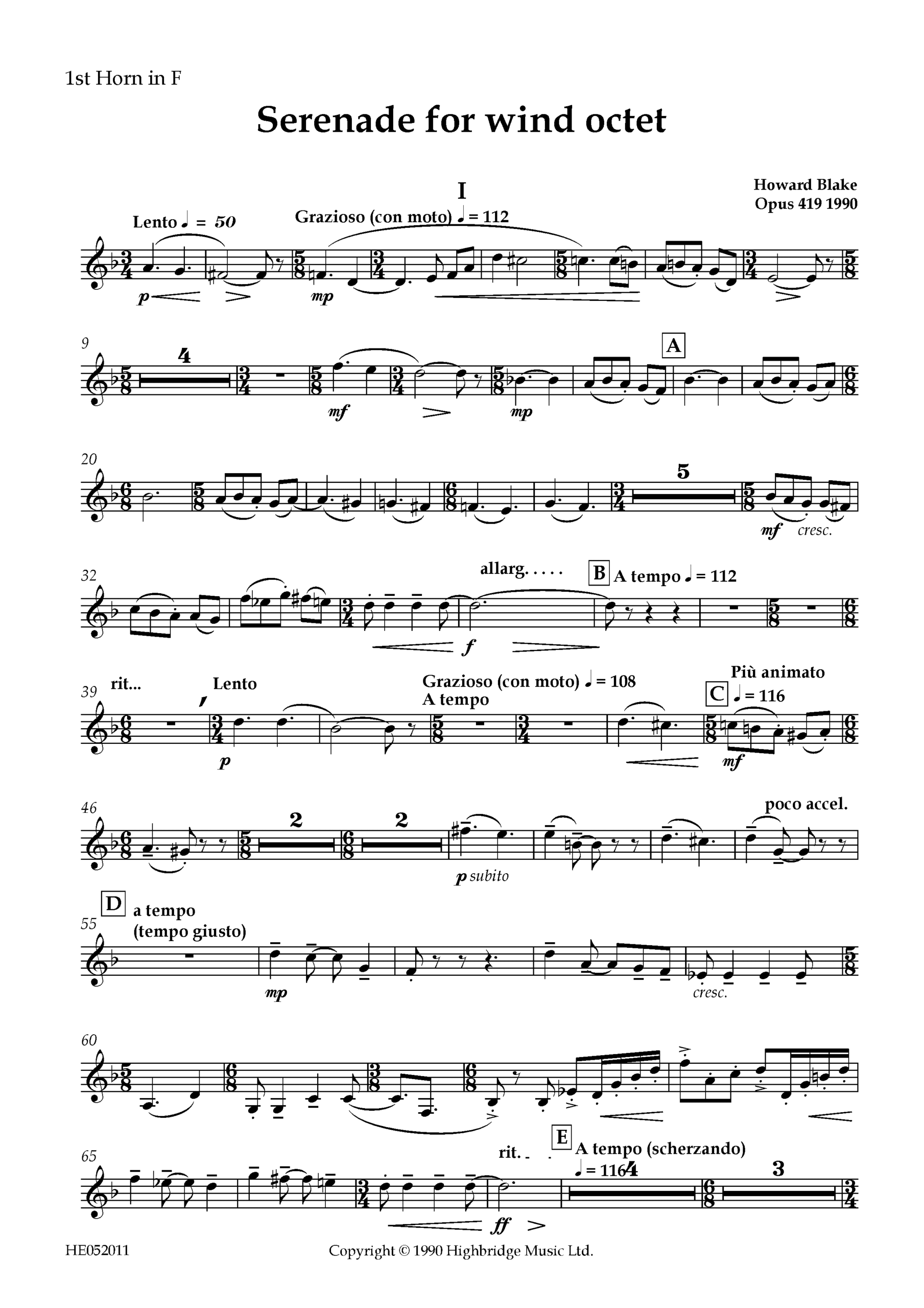 Serenade for Wind Octet, op.419 - horn 1 part