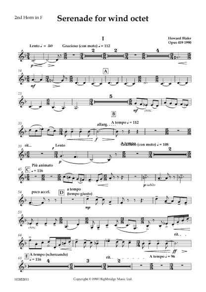 Serenade for Wind Octet, op.419 - horn 2 part