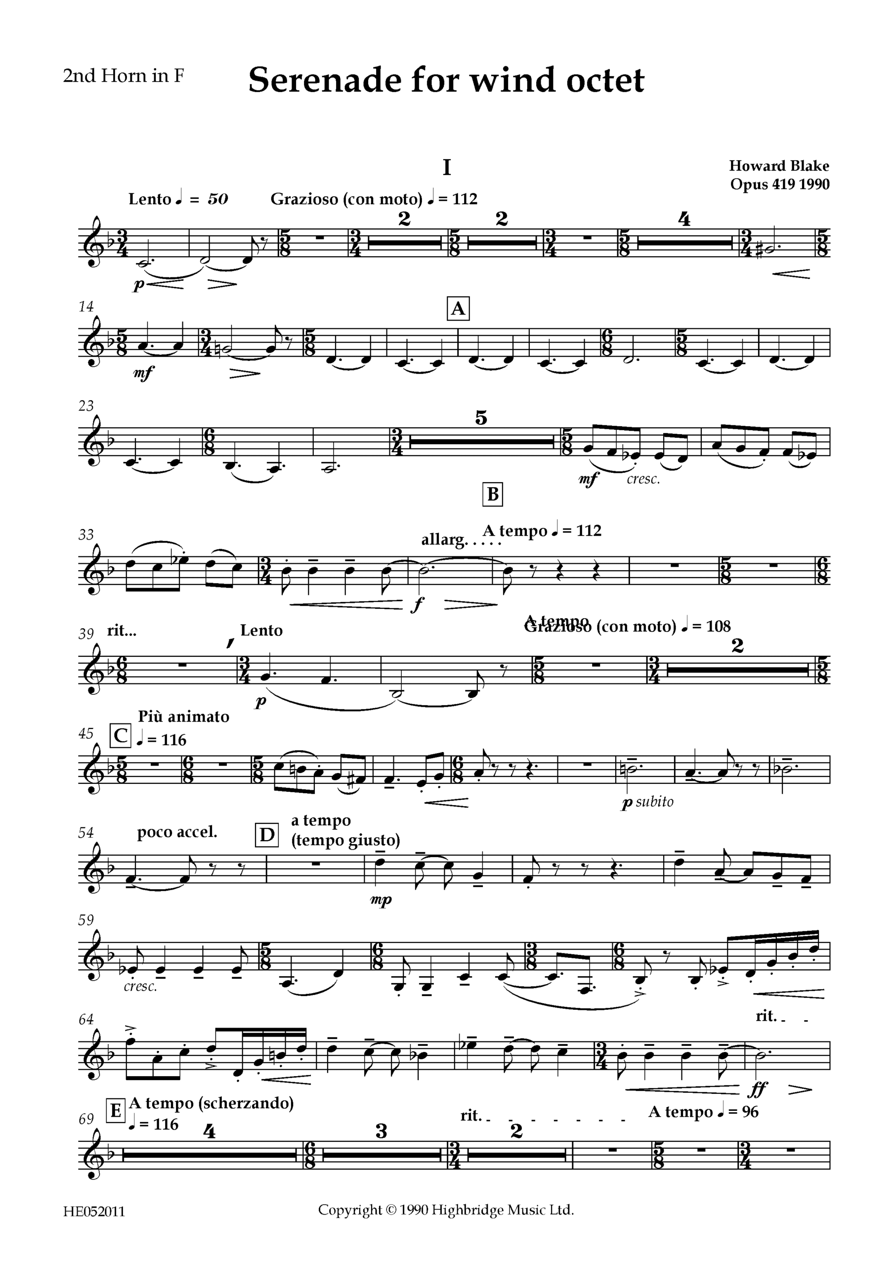 Serenade for Wind Octet, op.419 - horn 2 part