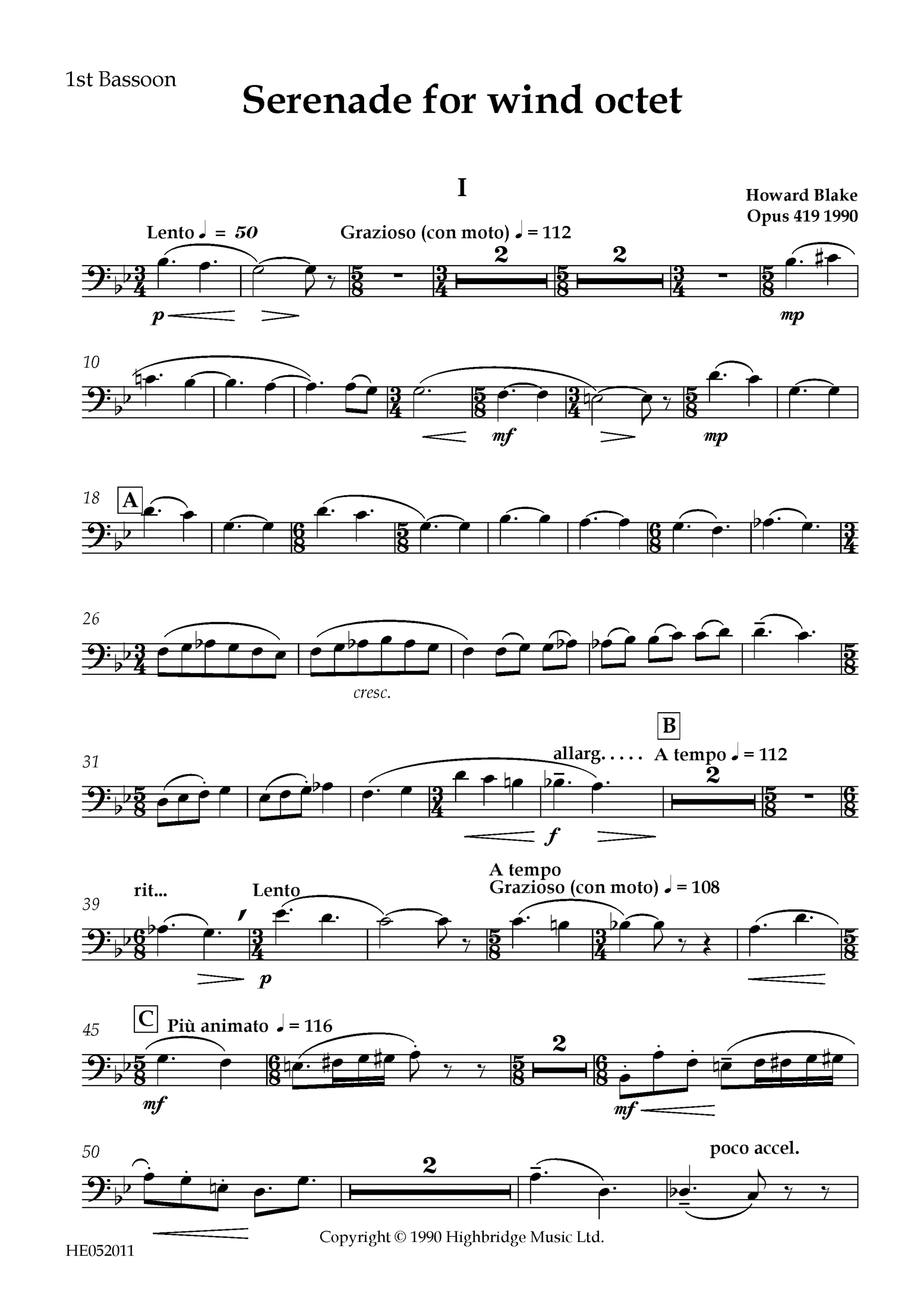 Serenade for Wind Octet, op.419 - bassoon 1 part