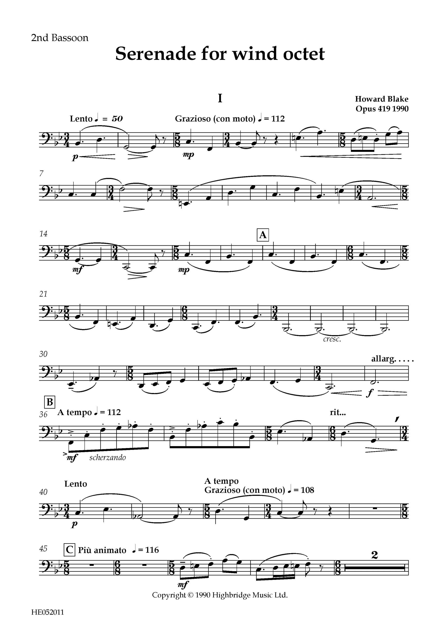 Serenade for Wind Octet, op.419 - bassoon 2 part