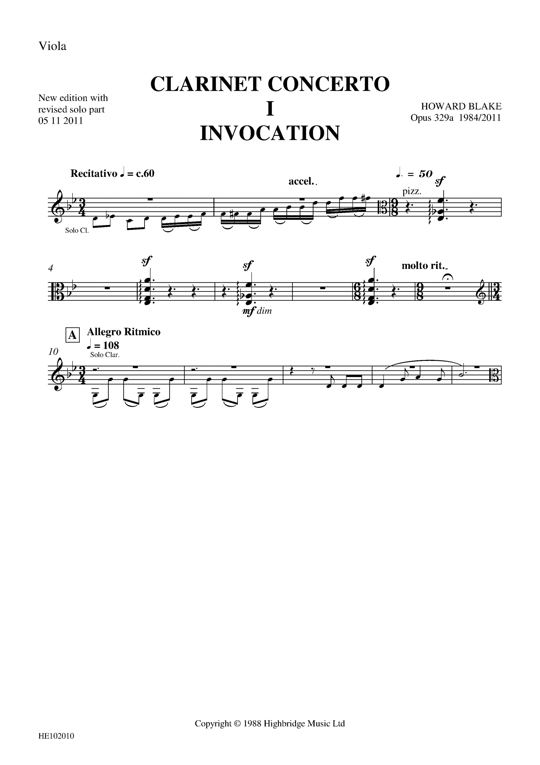 Clarinet Concerto, op.329 - viola part