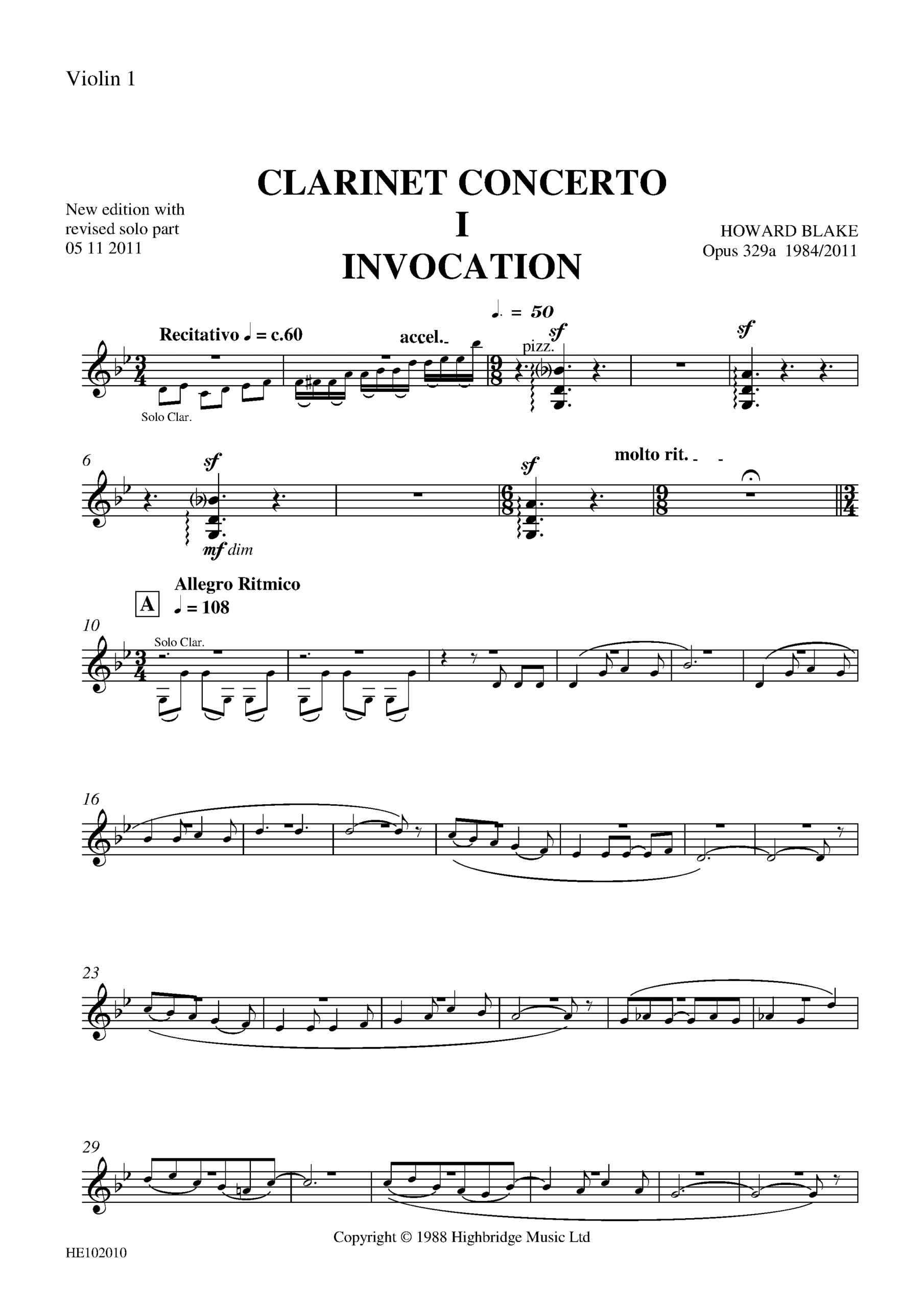 Clarinet Concerto, op.329 - violin 1 part