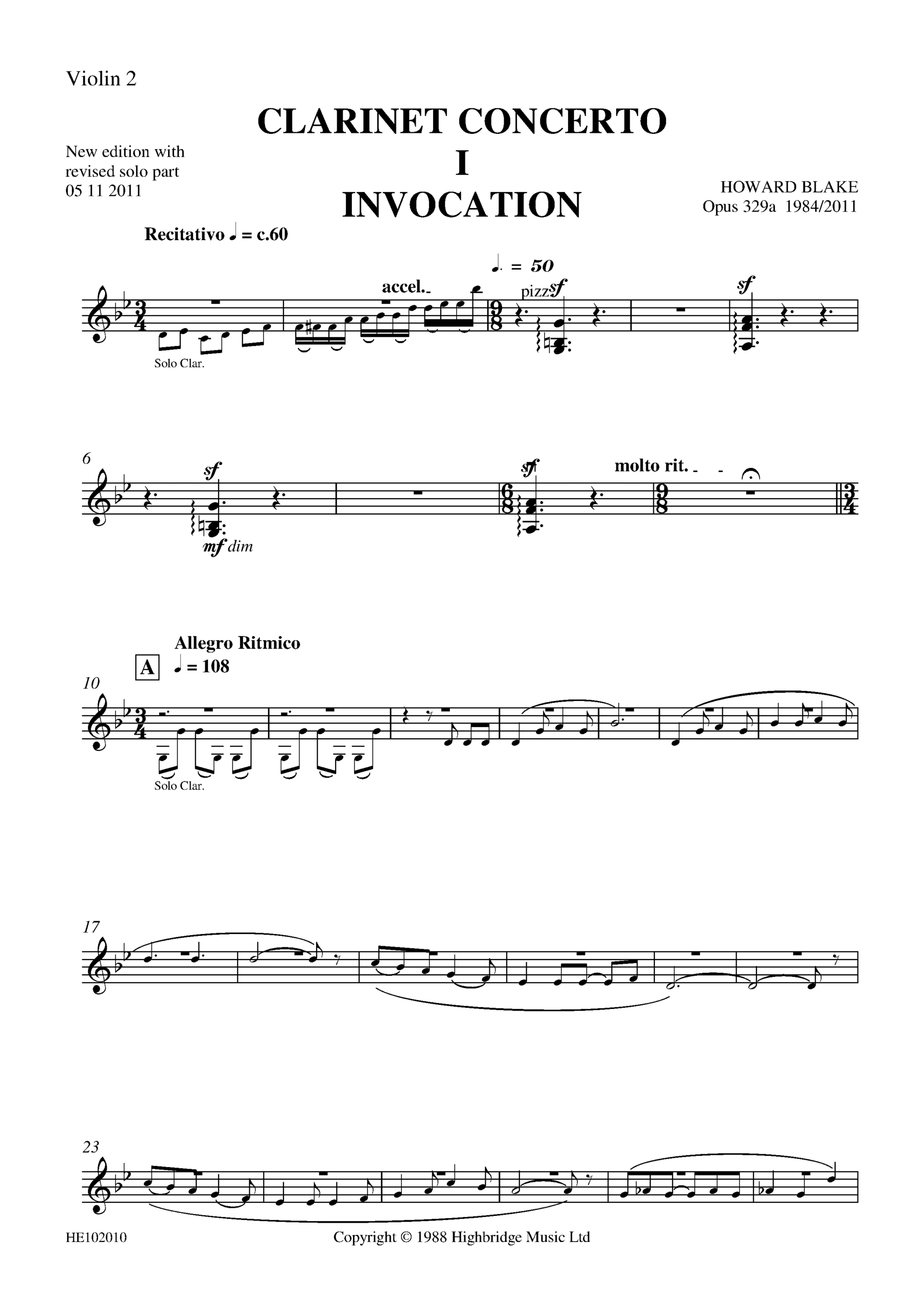 Clarinet Concerto, op.329 - violin 2 part