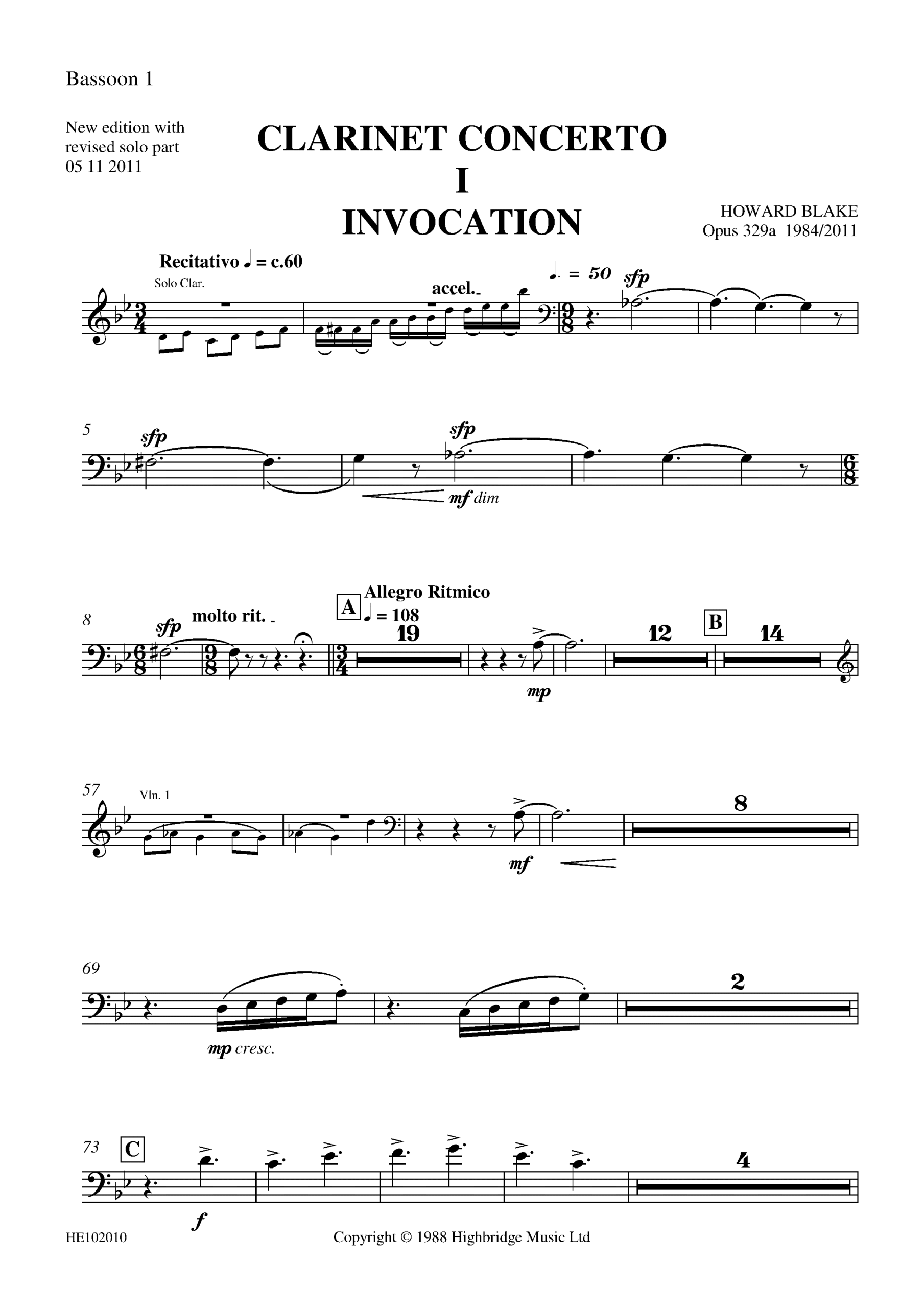 Clarinet Concerto, op.329 - bassoon 1 part