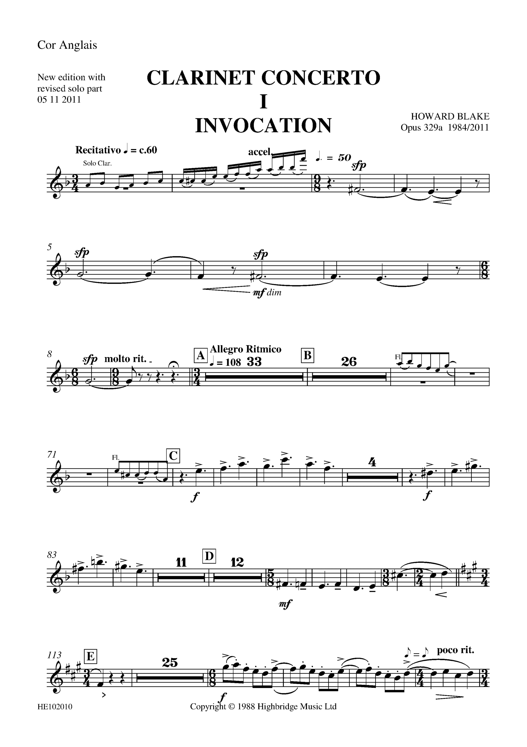 Clarinet Concerto, op.329 - cor anglais part