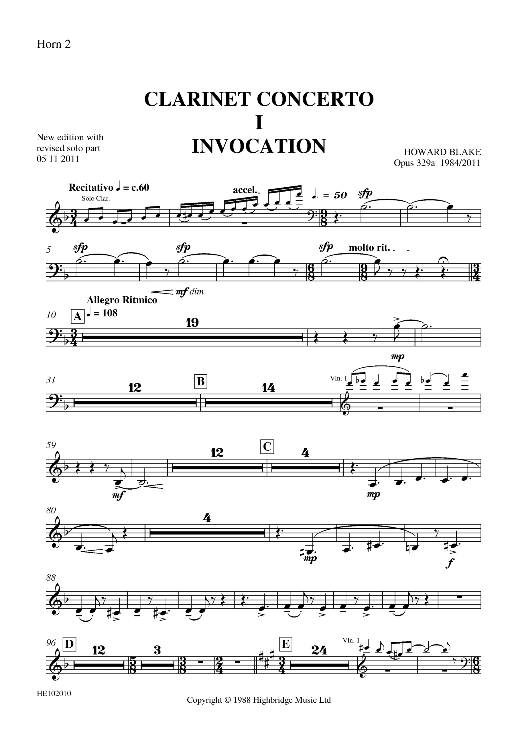 Clarinet Concerto, op.329 - horn 2 part