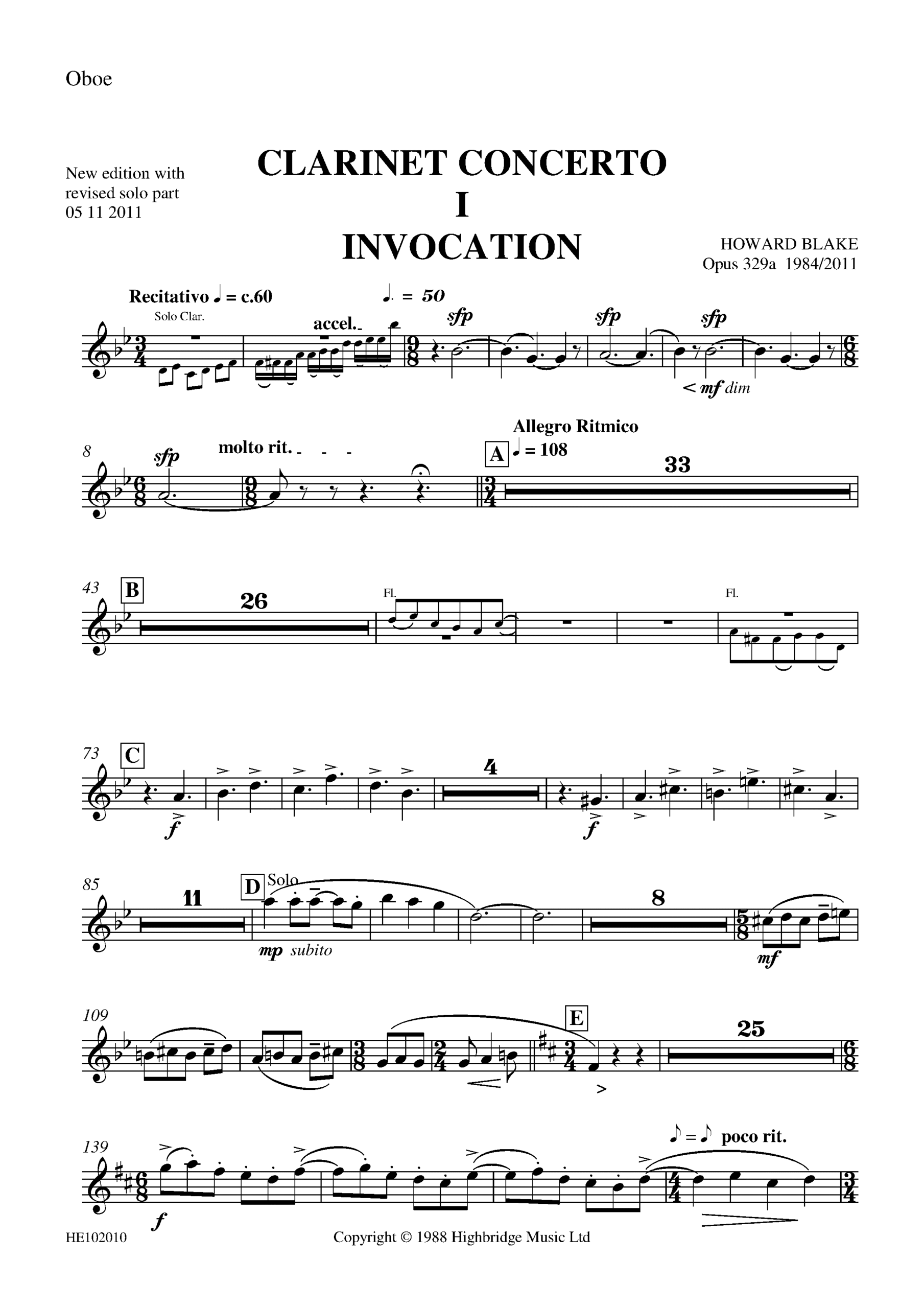 Clarinet Concerto, op.329 - oboe part