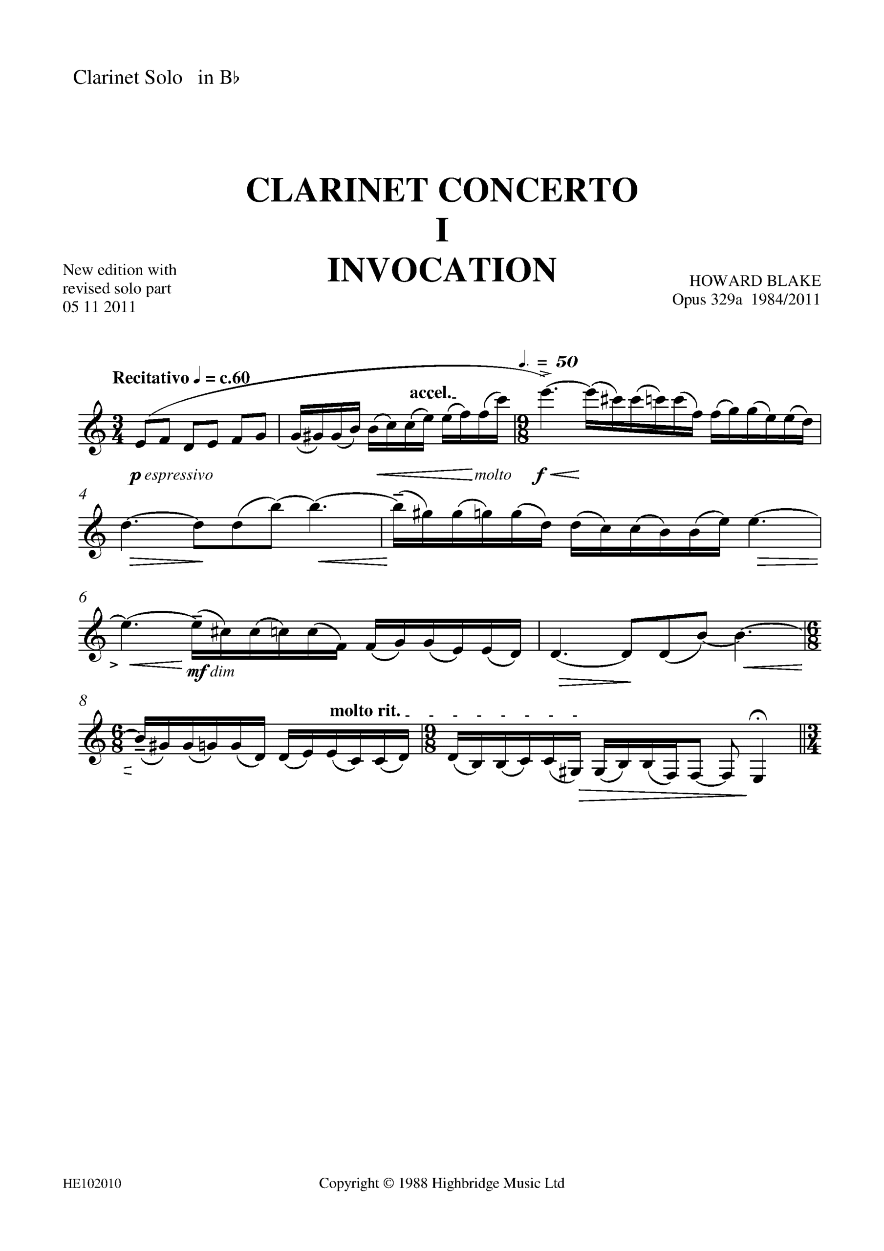 Clarinet Concerto, op.329 - solo clarinet part