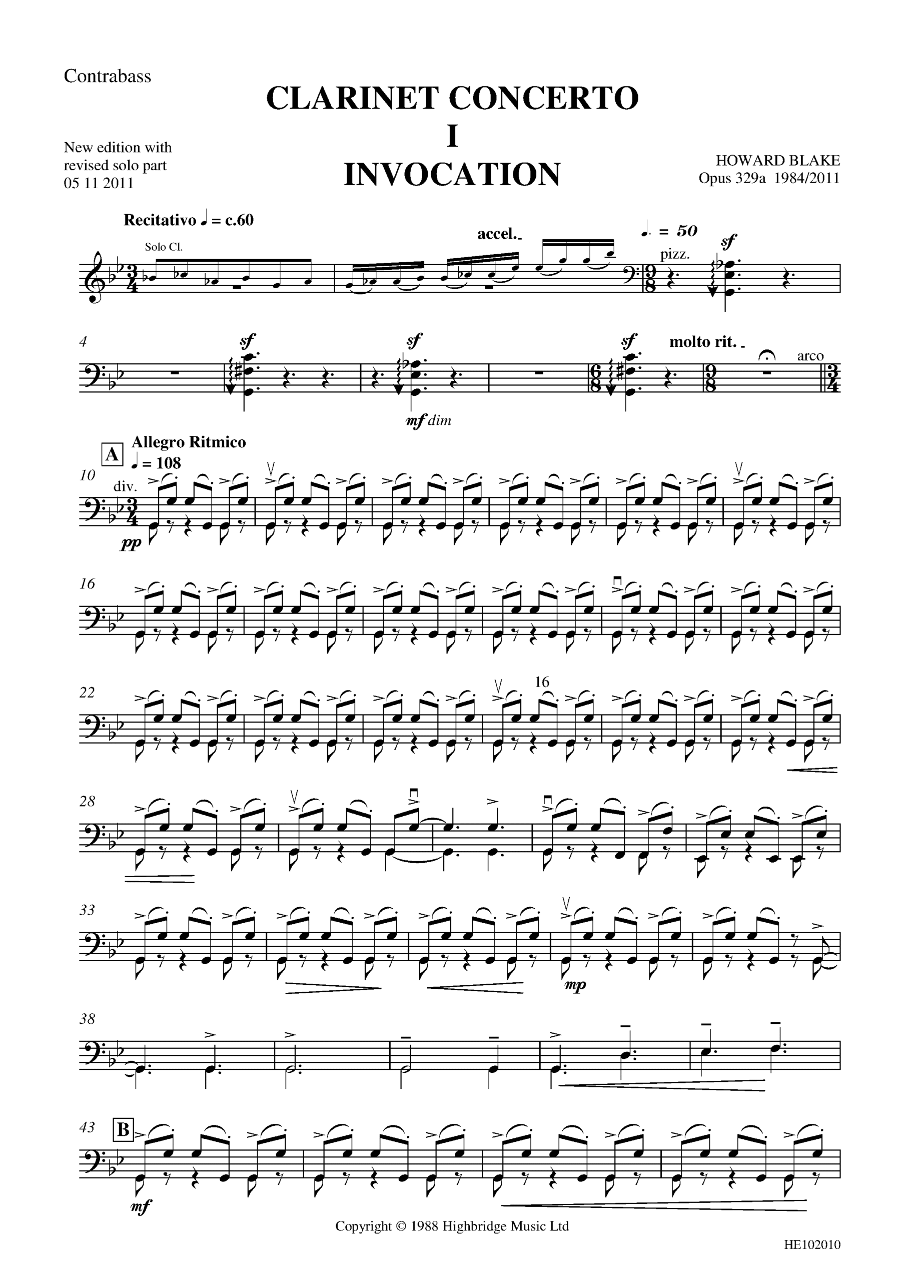 Clarinet Concerto, op.329 - contrabass part