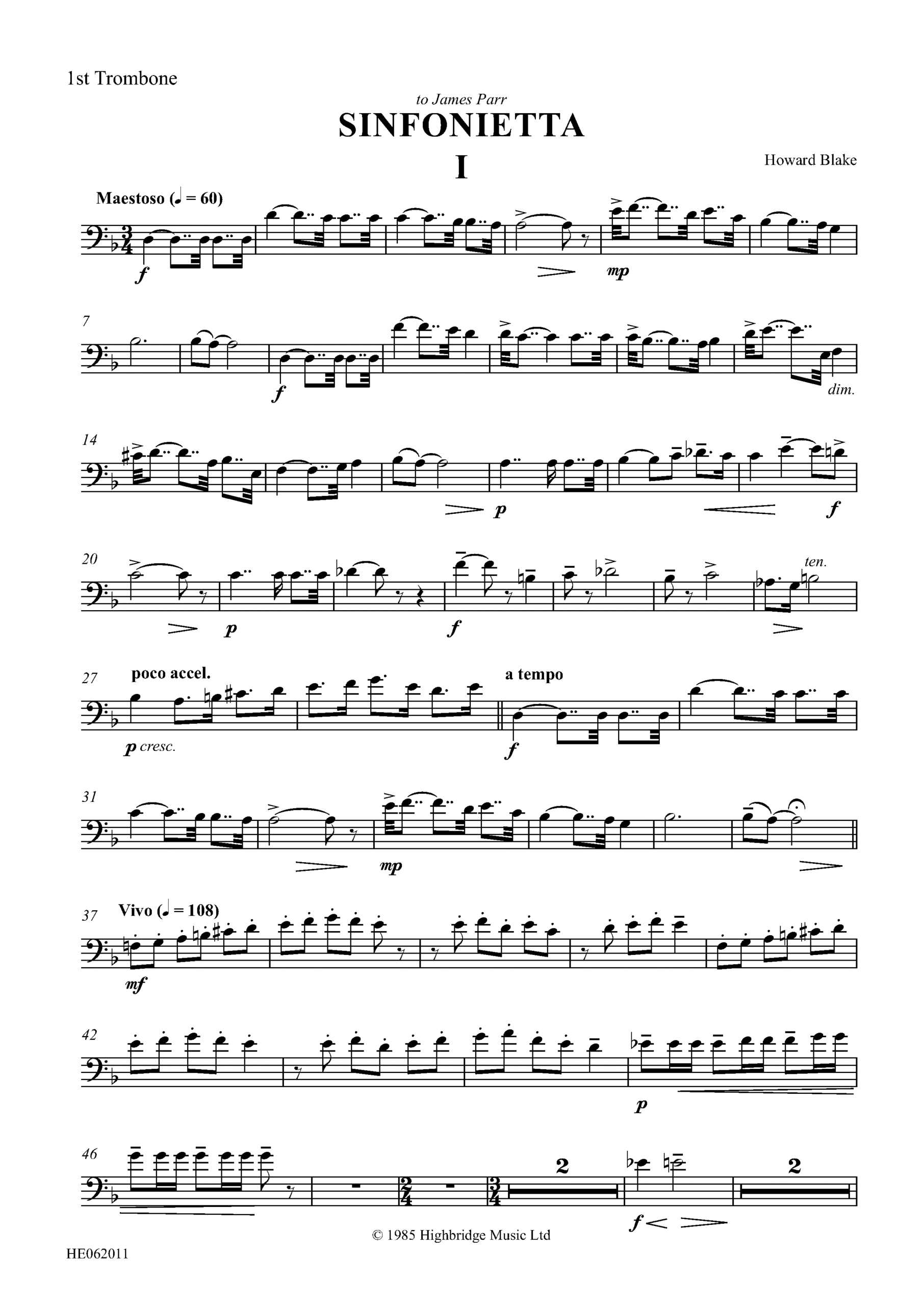 Sinfonietta - Concert work for 10 brass, op.300 - trombone 1 part