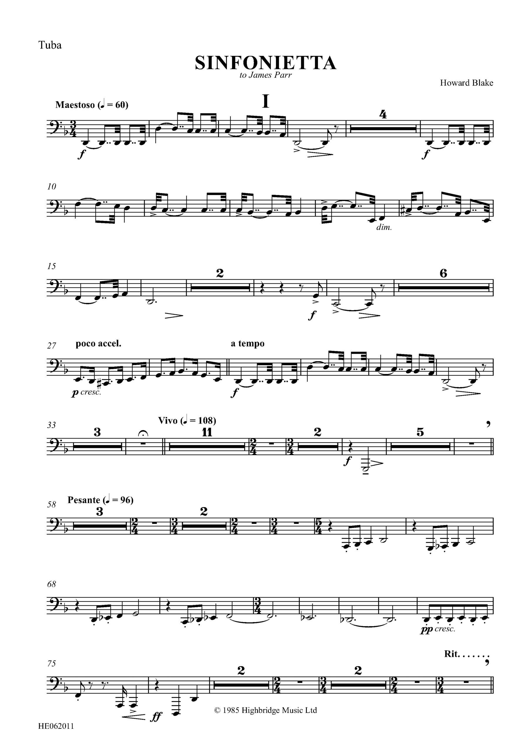 Sinfonietta - Concert work for 10 brass, op.300 - tuba part