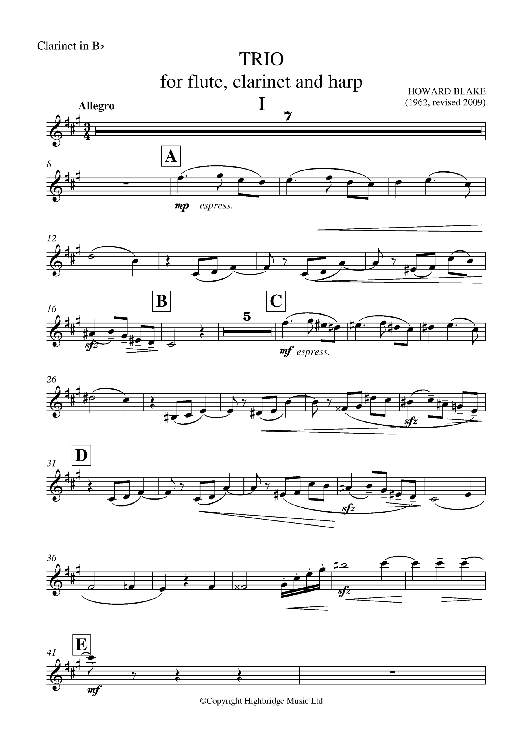 Trio for Flute, Clarinet and Harp, op.598 - clarinet part
