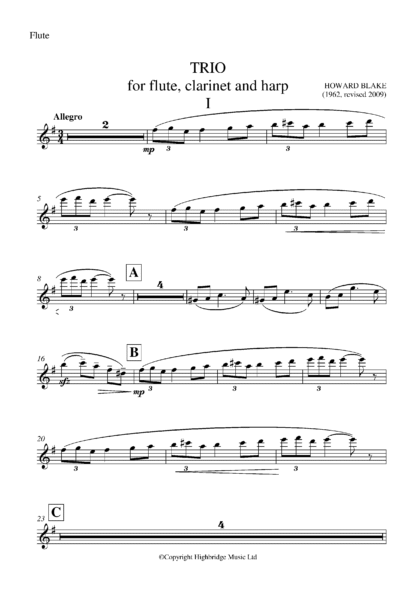 Trio for Flute, Clarinet and Harp, op.598 - flute part