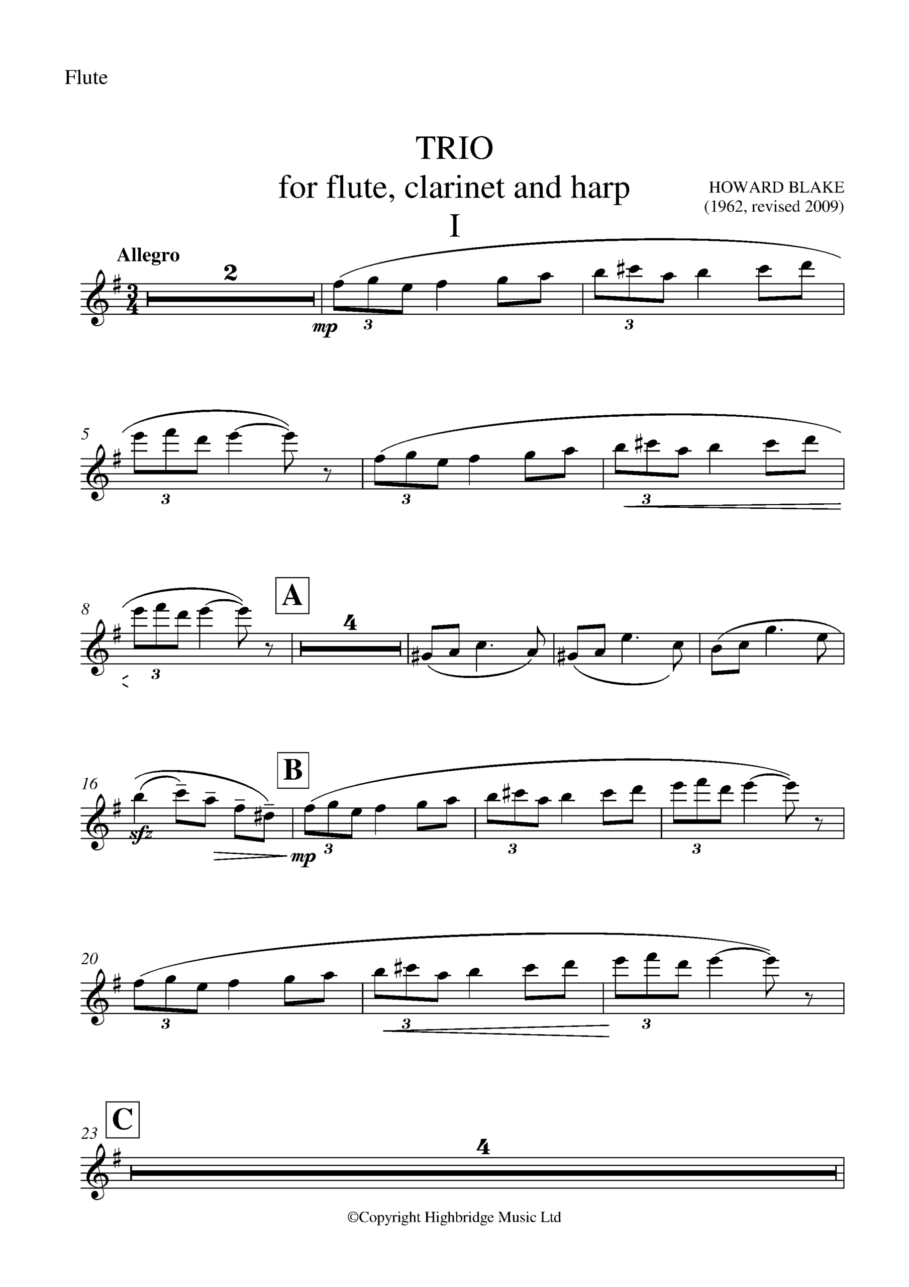 Trio for Flute, Clarinet and Harp, op.598 - flute part