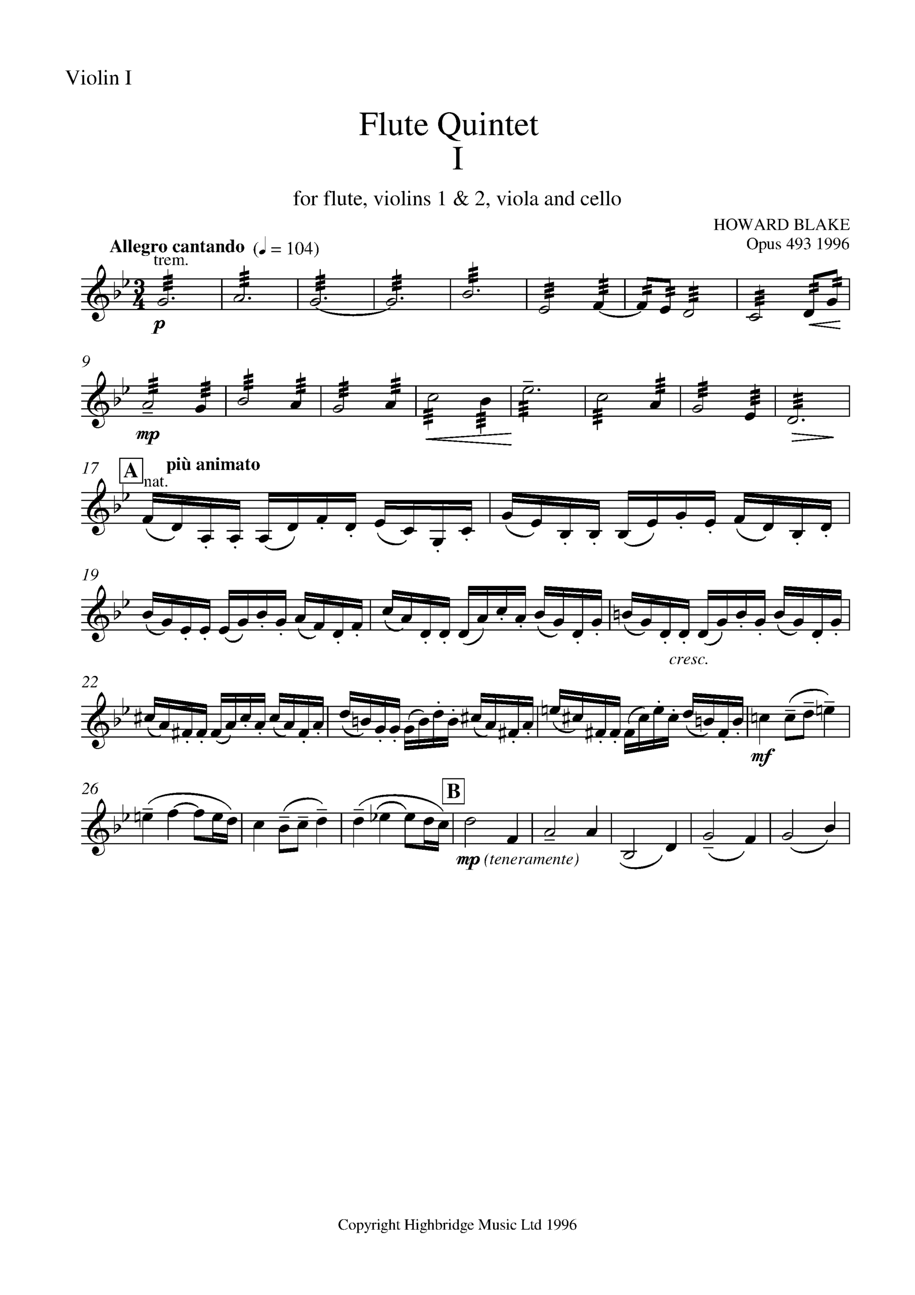 Flute Quintet, op.493 - violin I part