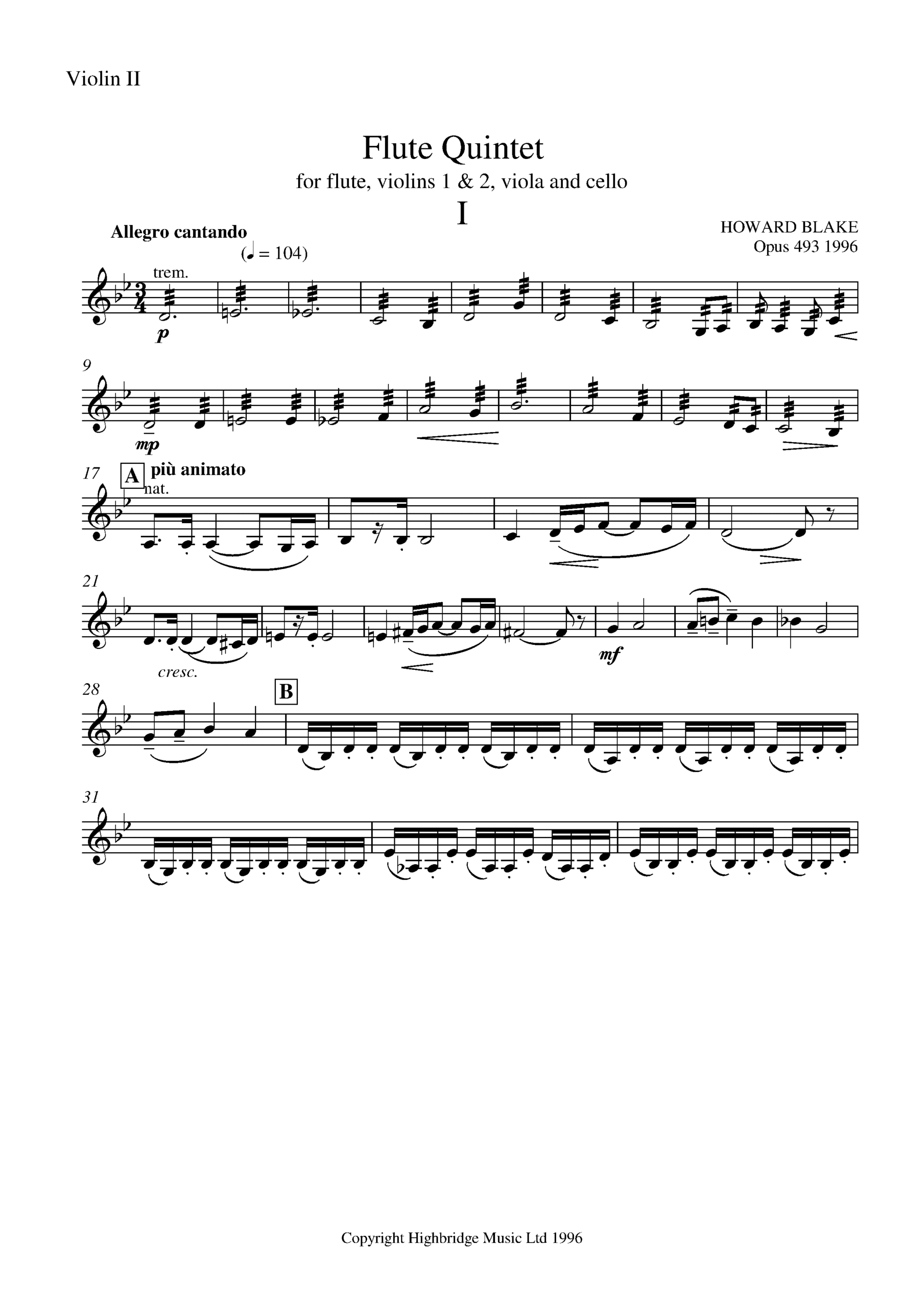 Flute Quintet, op.493 - violin II part