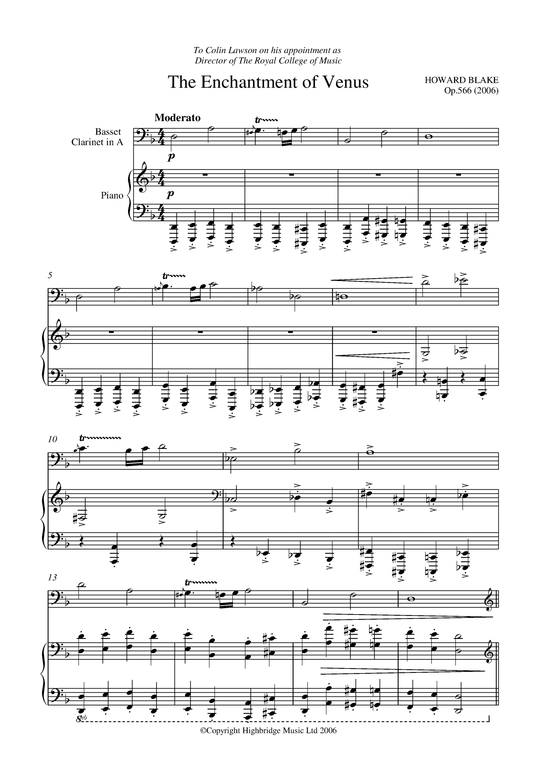 The Enchantment of Venus for basset clarinet and piano, op.566 - full score