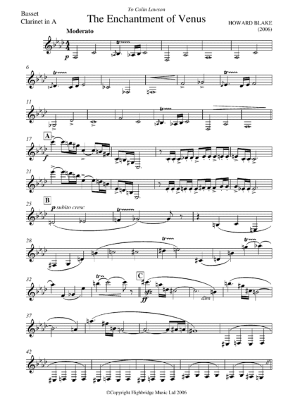 The Enchantment of Venus for basset clarinet and piano, op.566 - clarinet part