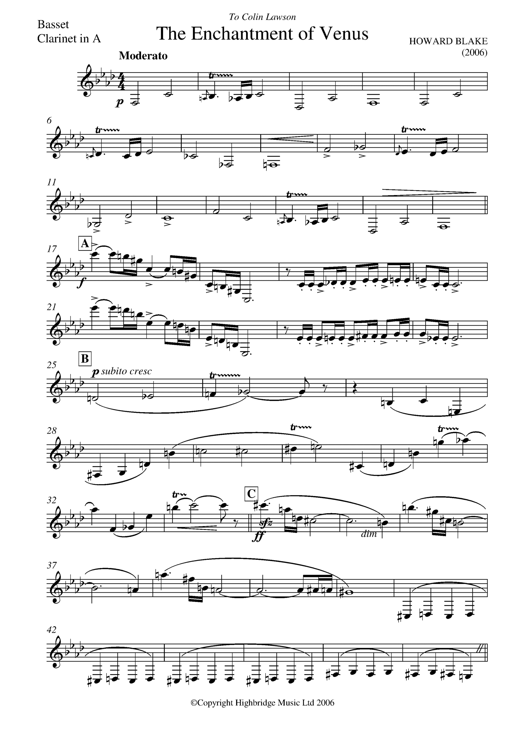 The Enchantment of Venus for basset clarinet and piano, op.566 - clarinet part