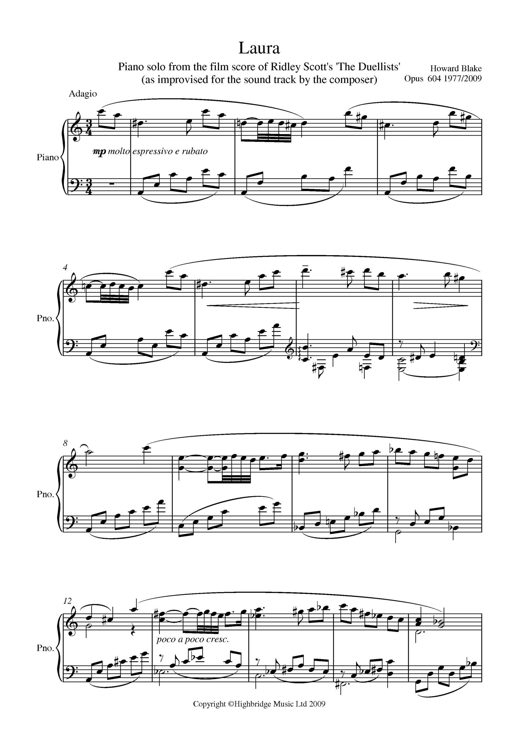 Laura (piano theme from The Duellists). Op.604