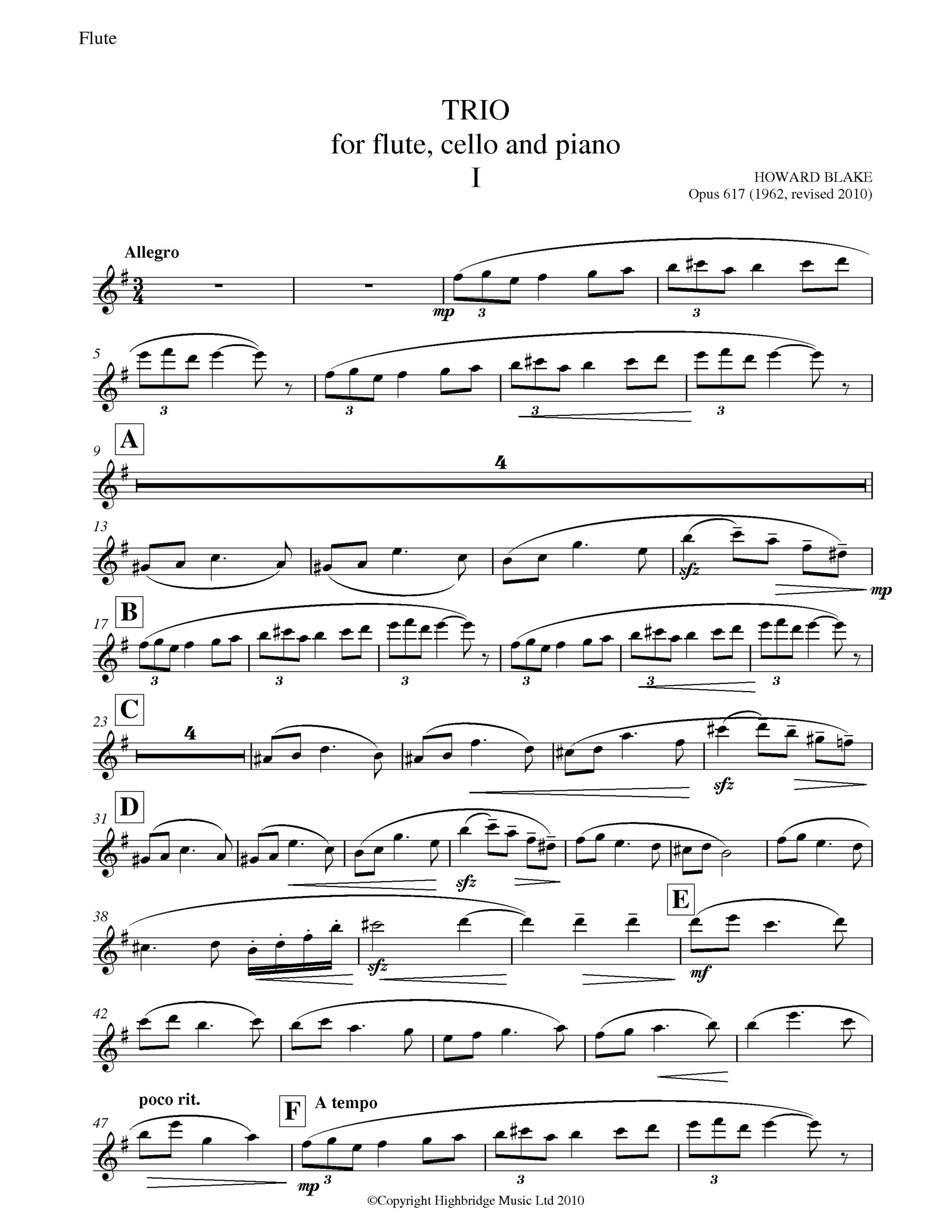 Trio for Flute, Cello and Piano, op.617 - flute part