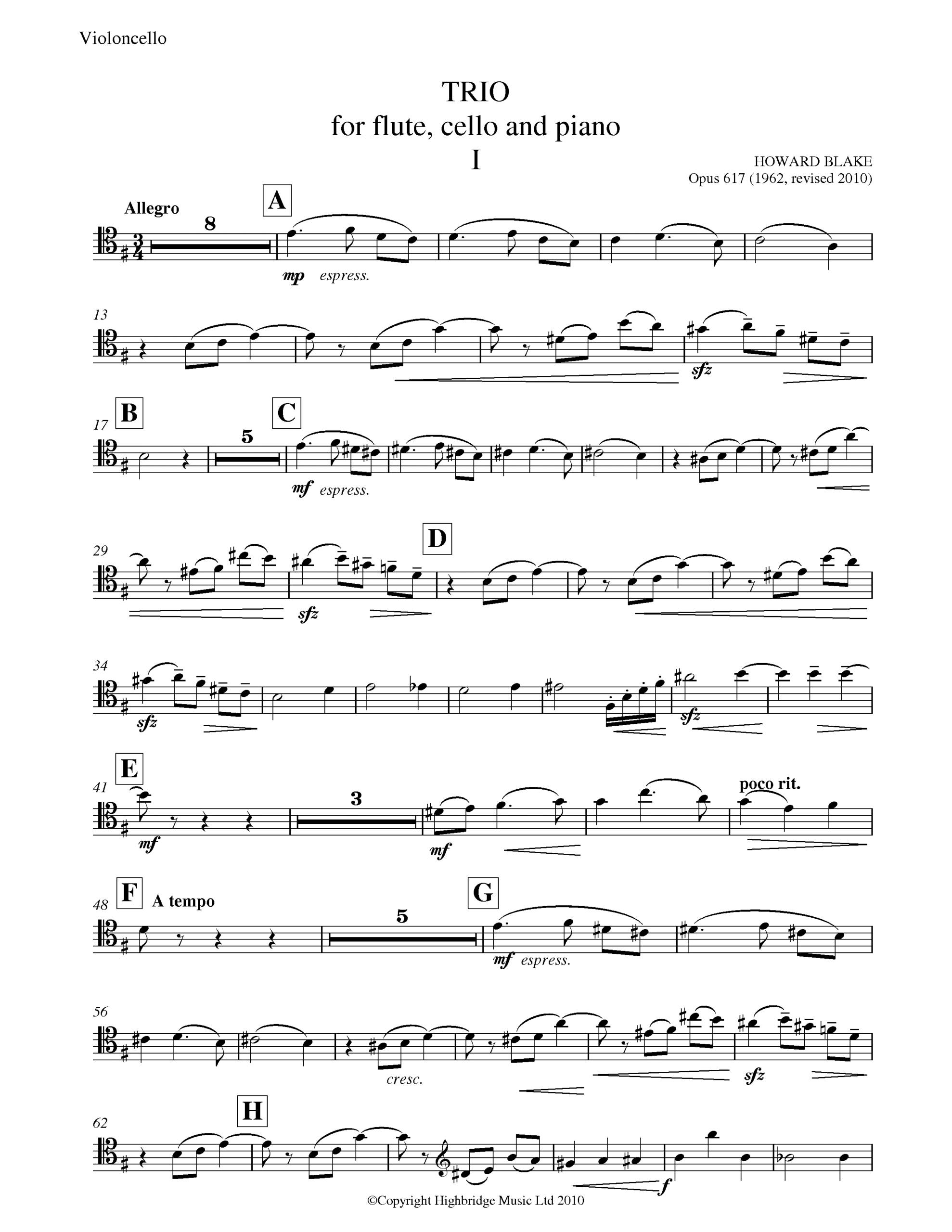 Trio for Flute, Cello and Piano, op.617 - cello part