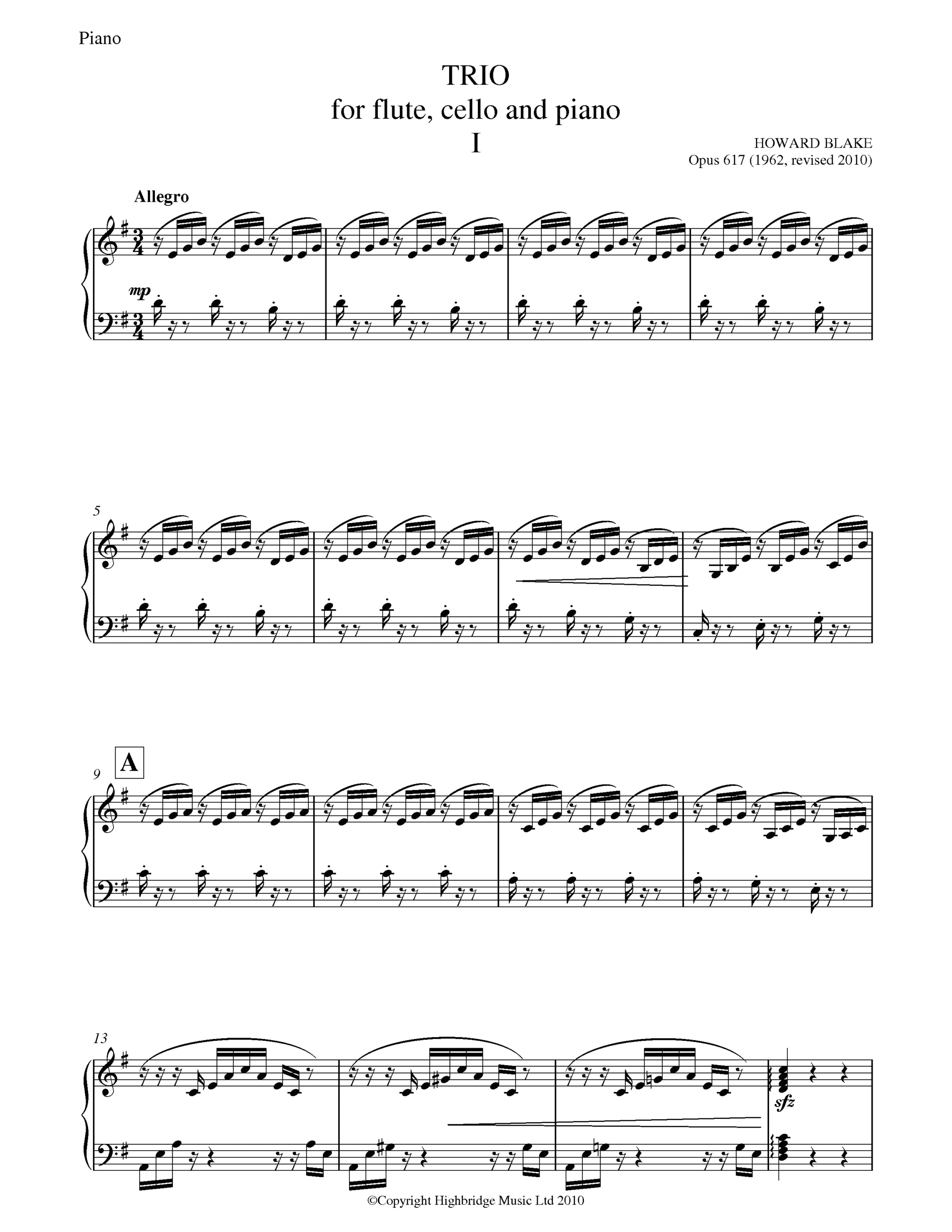 Trio for Flute, Cello and Piano, op.617 - piano part