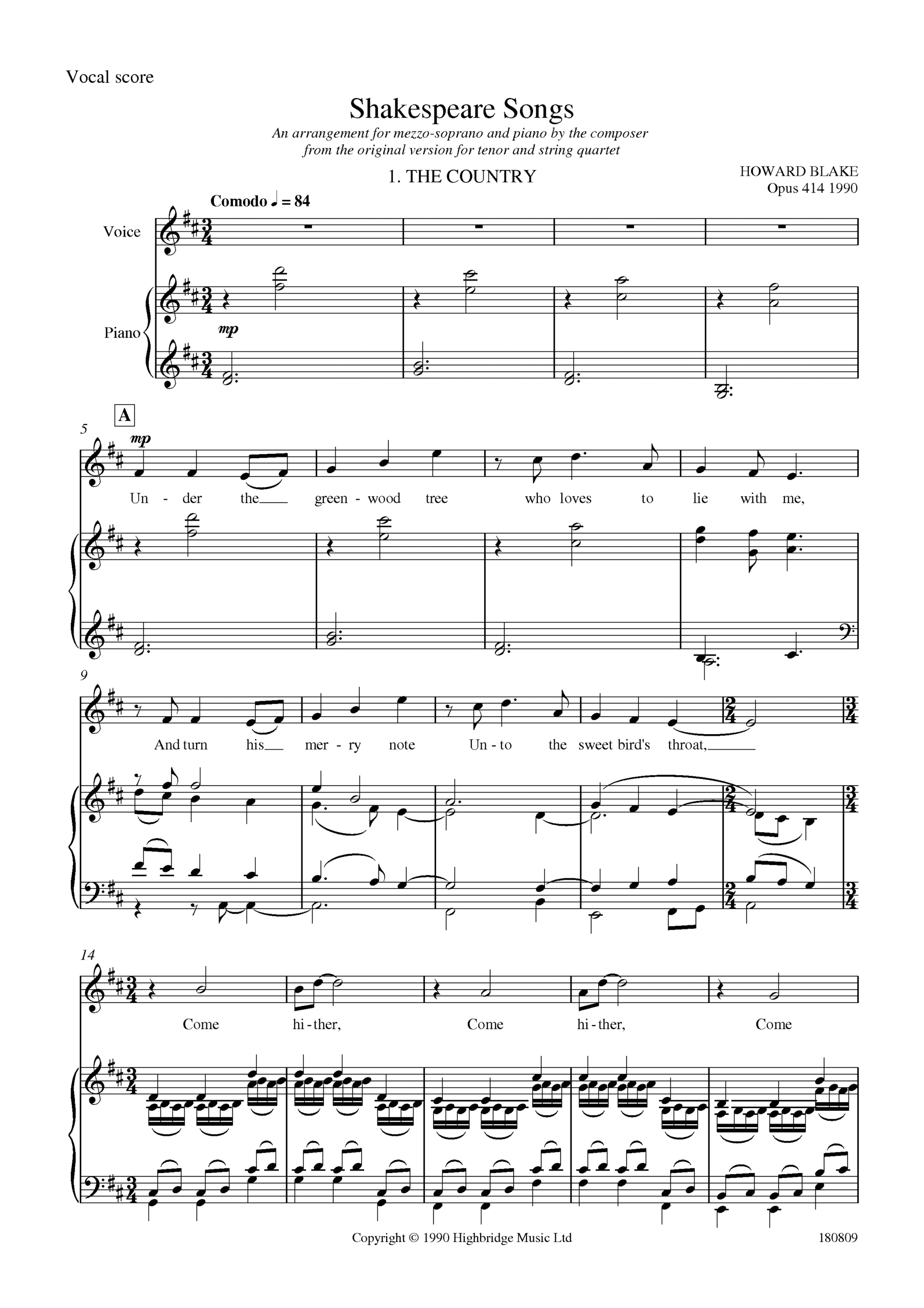 Shakespeare Songs for mezzo and piano, op.605