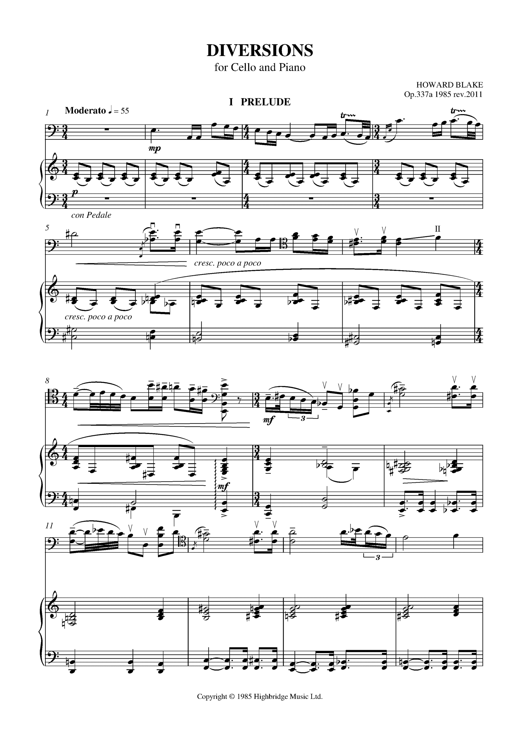 Diversions for cello and piano, op.337A - full score