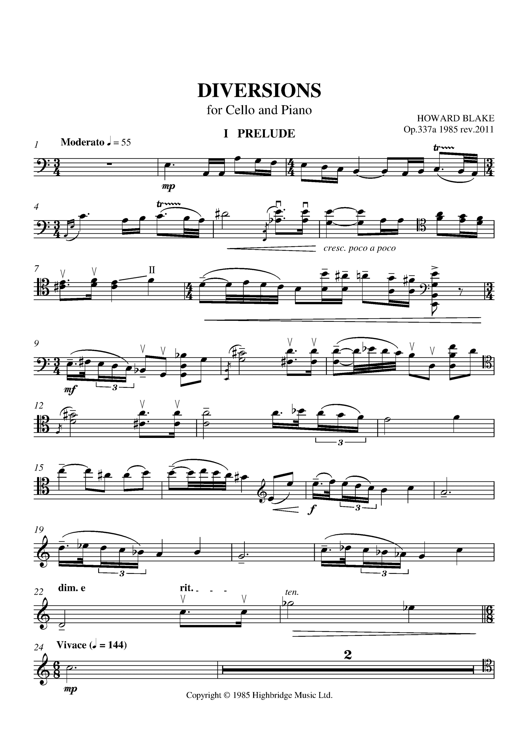 Diversions for cello and piano, op.337A - cello