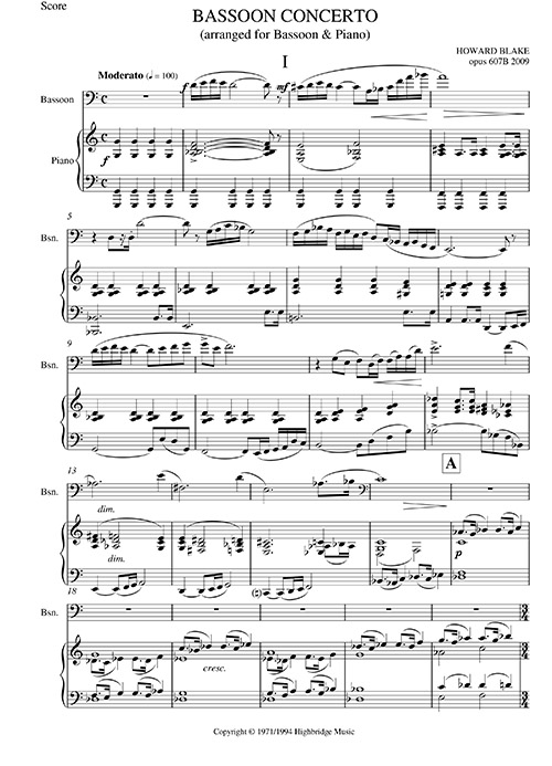 Bassoon Concerto, op.607b - rehearsal score for piano