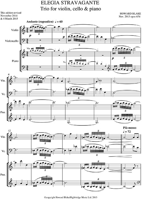 Piano Trio No.3, Elegia Stravagante, op.654 - full score