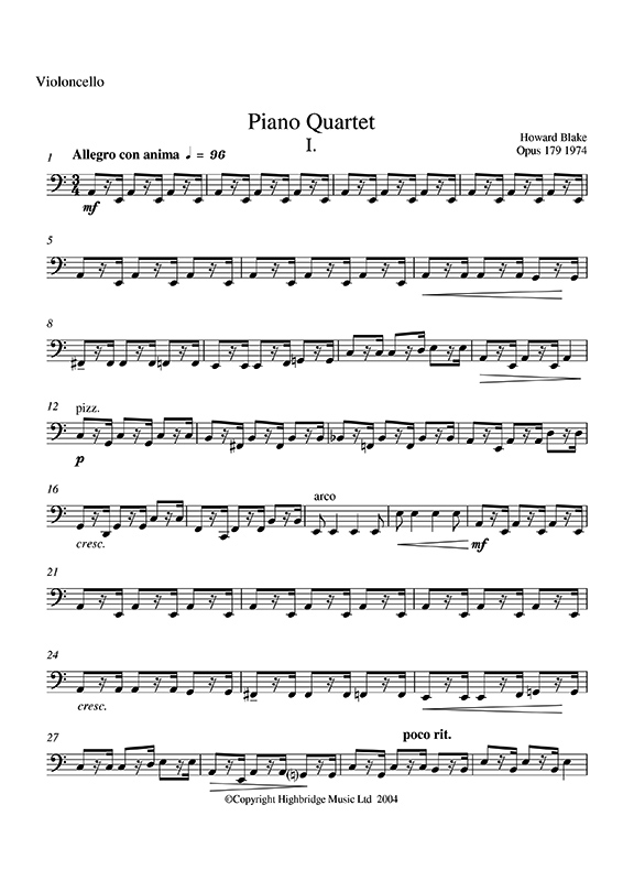 Piano Quartet, op. 179 - cello part