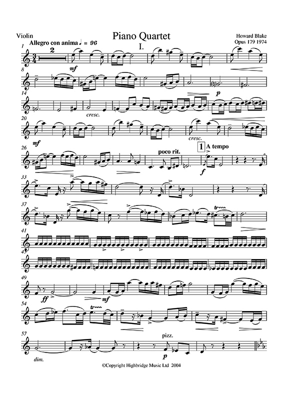 Piano Quartet, op.179 - violin part