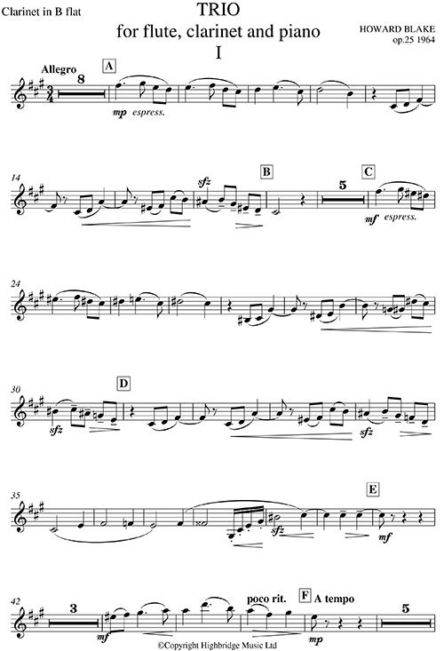 Trio for Flute, Clarinet and Piano, op.25 - clarinet part